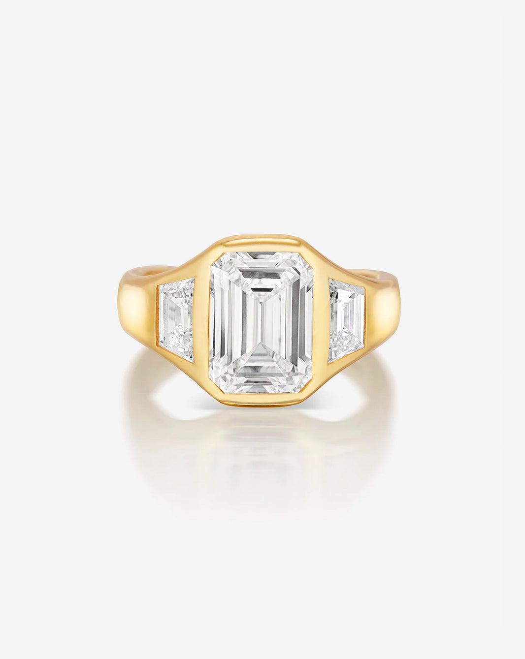Ring Concierge 3 carat Emerald Diamond in Trinity Bezel 14K Yellow Gold Engagement Ring