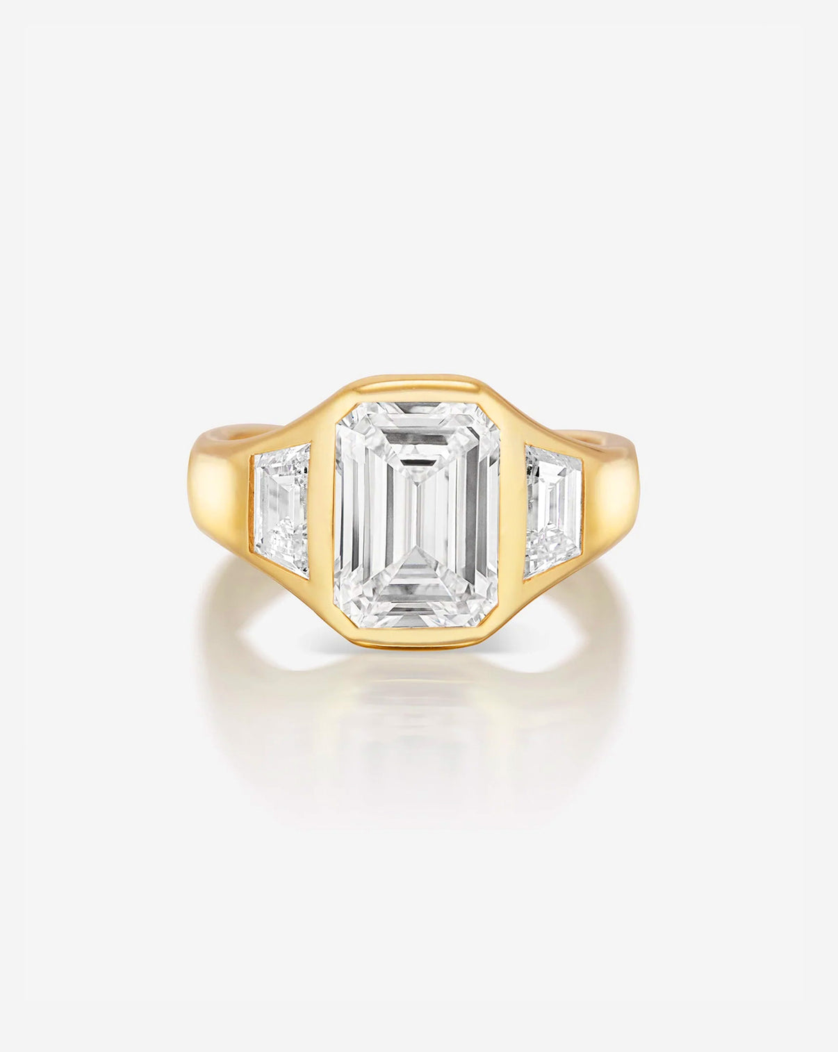 Ring Concierge 3 carat Emerald Diamond in Trinity Bezel 14K Yellow Gold Engagement Ring