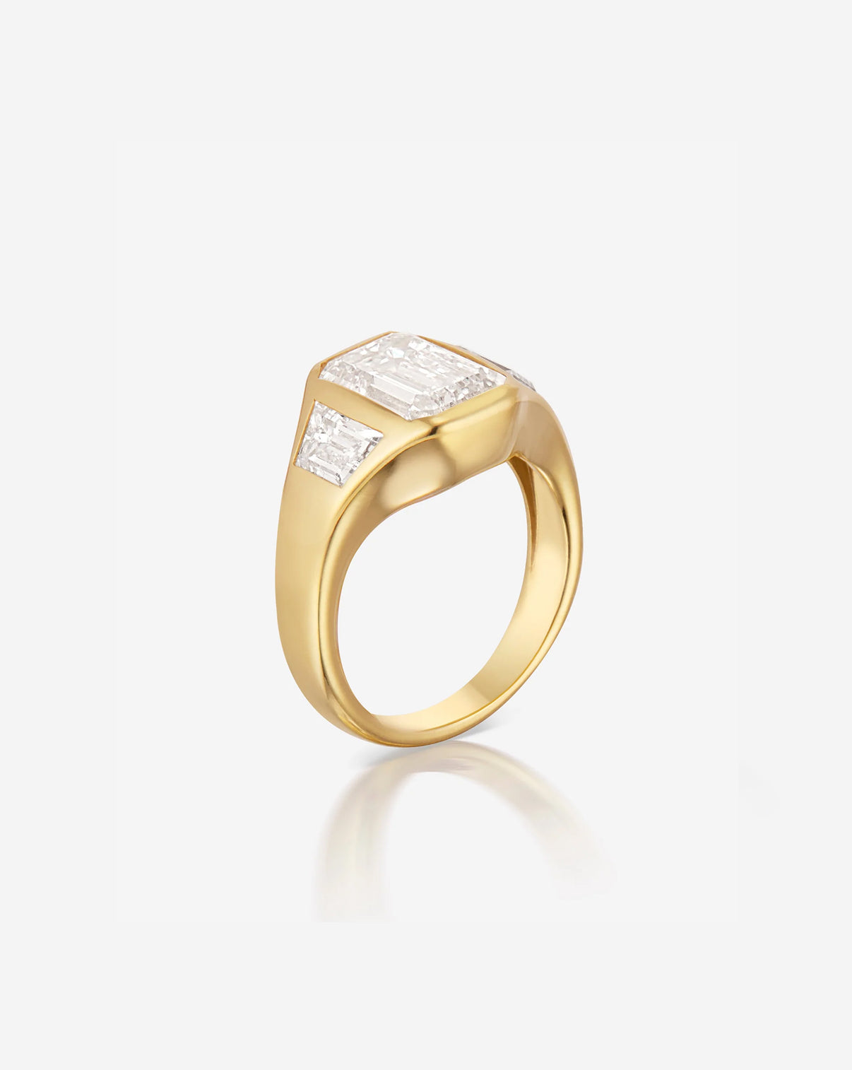 Ring Concierge 3 carat Emerald Diamond in Trinity Bezel 14K Yellow Gold Engagement Ring side angle