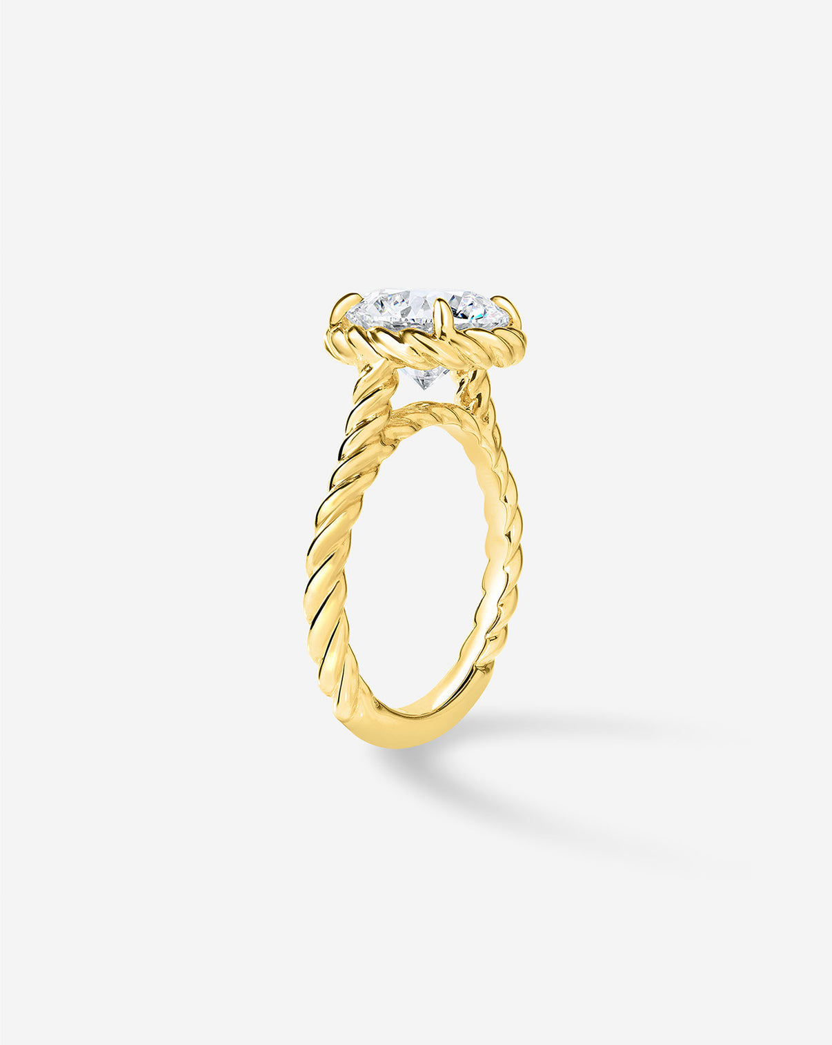 side angle 3 carat Round Diamond Engagement Ring in Yellow Gold Twisted Wrap