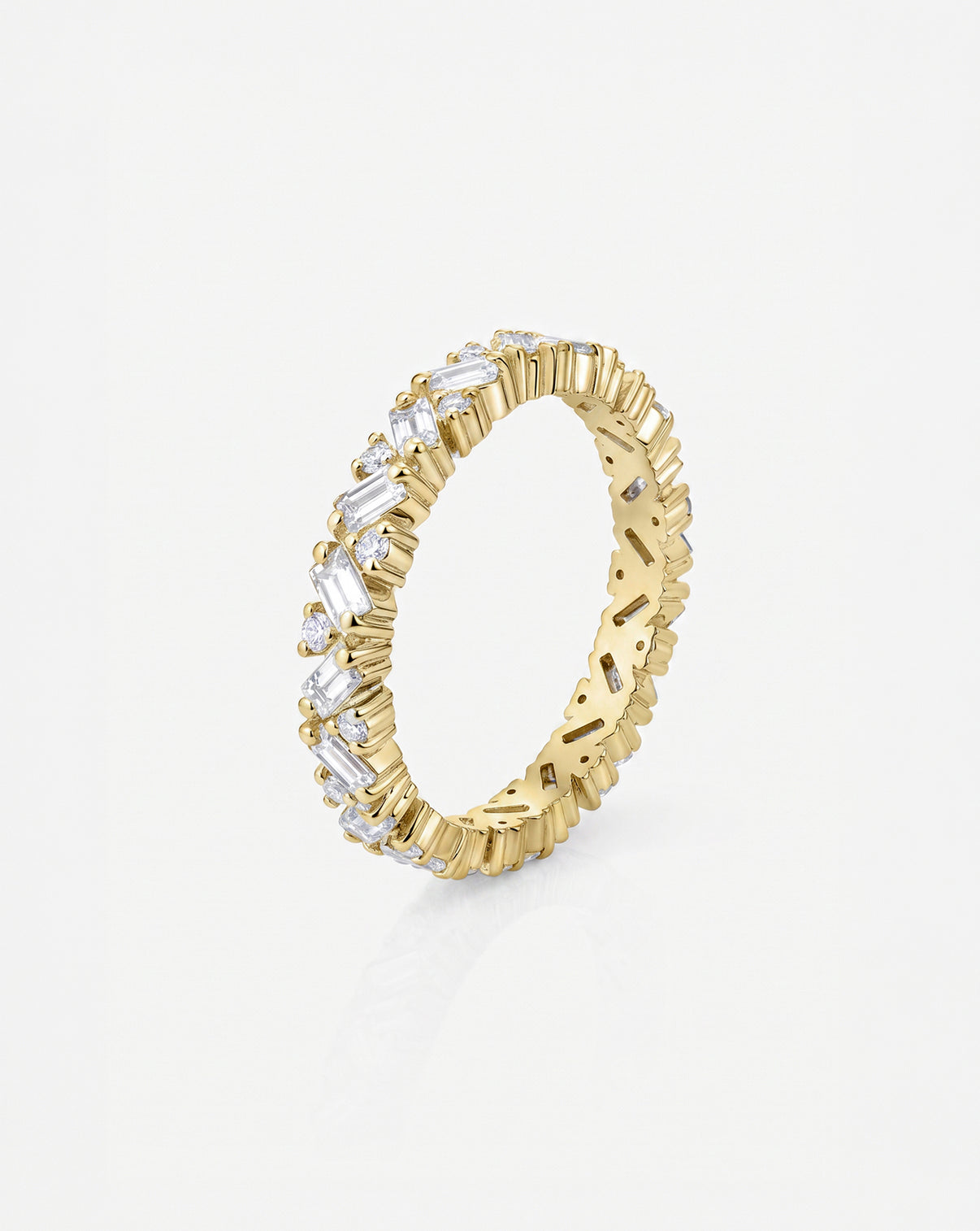 Ring Concierge Baguette Cluster Eternity Band 14k Yellow Gold flat lay image SIDE VIEW