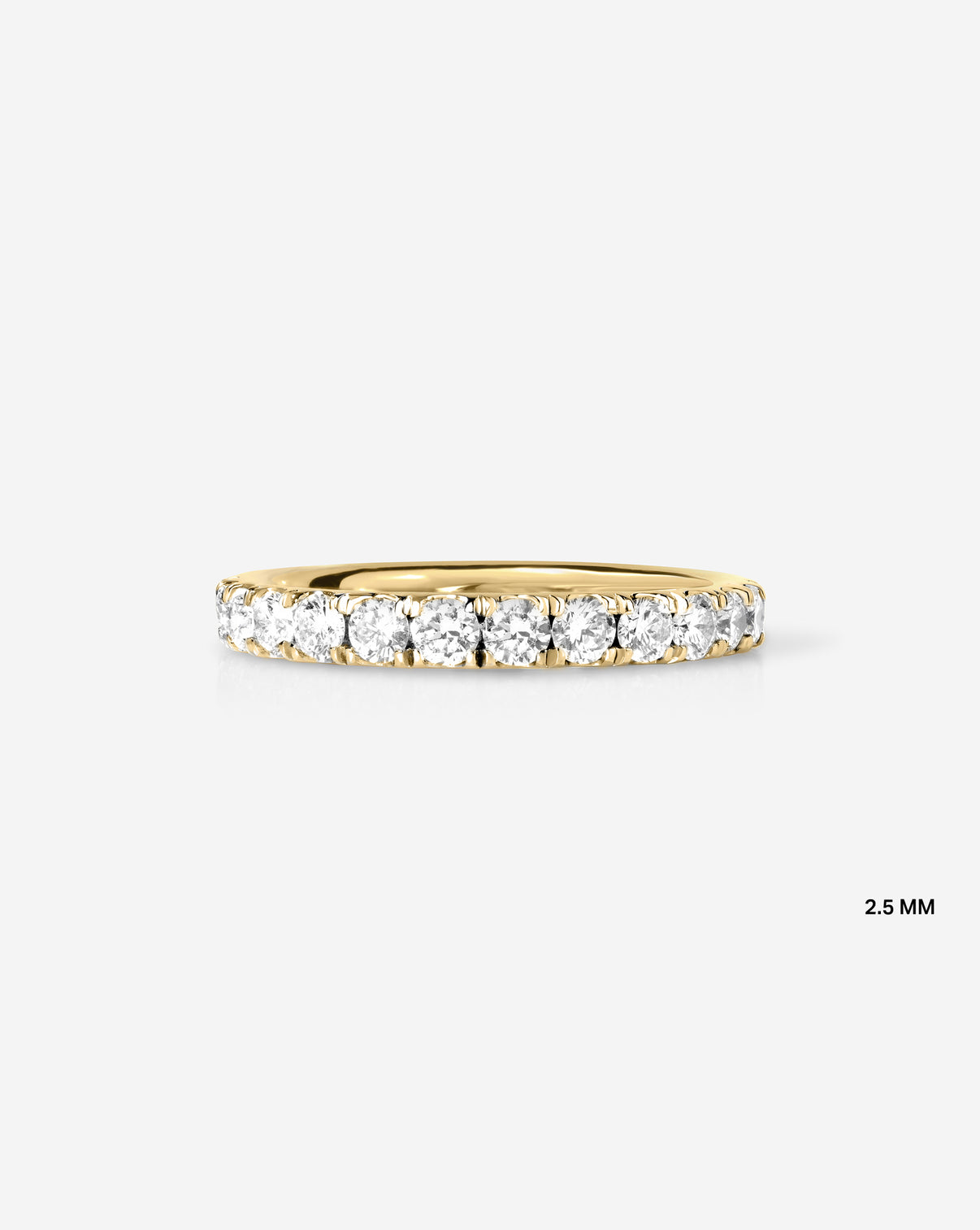 Flat lay of 2.5 mm Perfect Pave Diamond Ring in 14k Yellow Gold - eternity