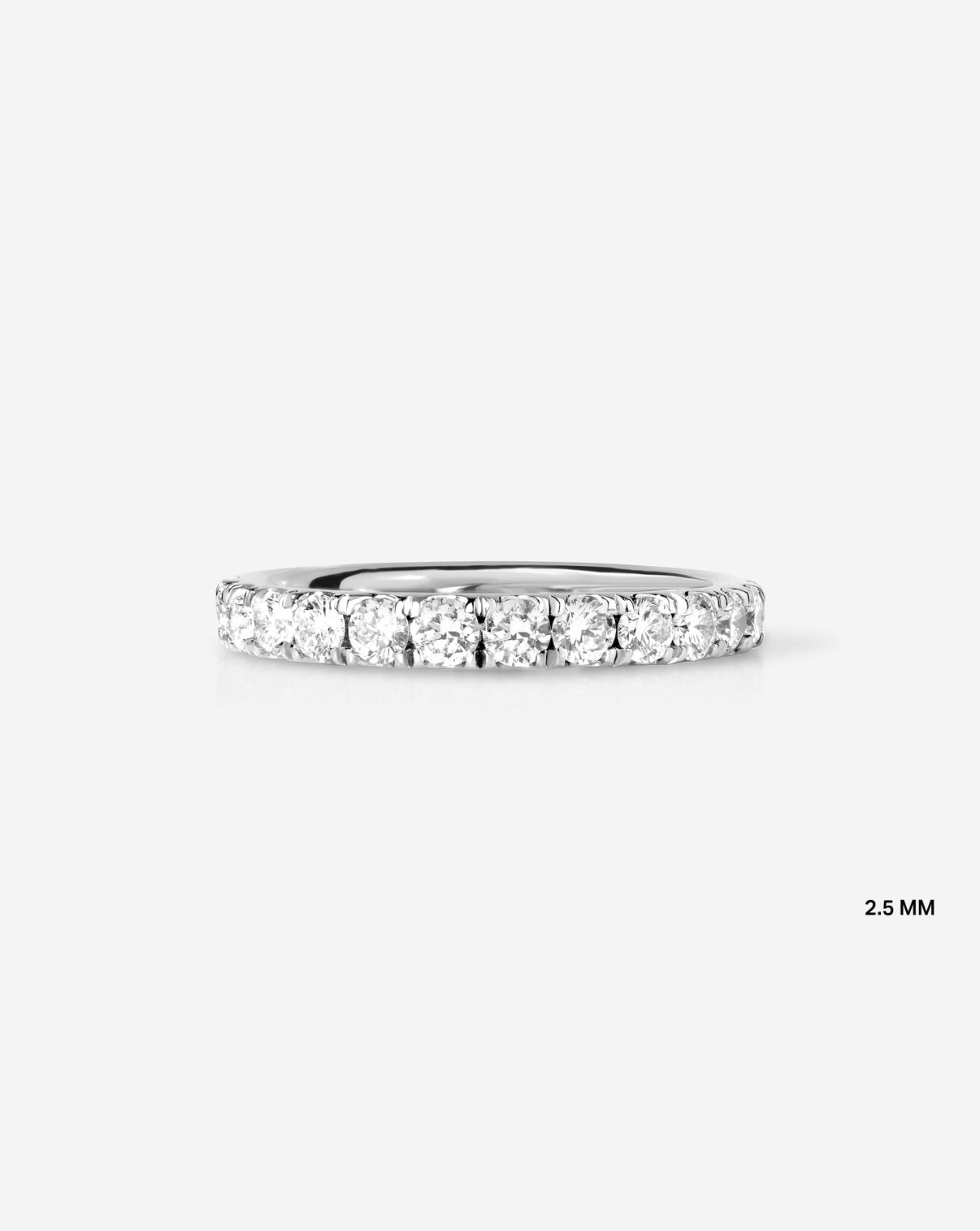 Flat lay of 2.5 mm Perfect Pave Diamond Ring in 14k White Gold - eternity