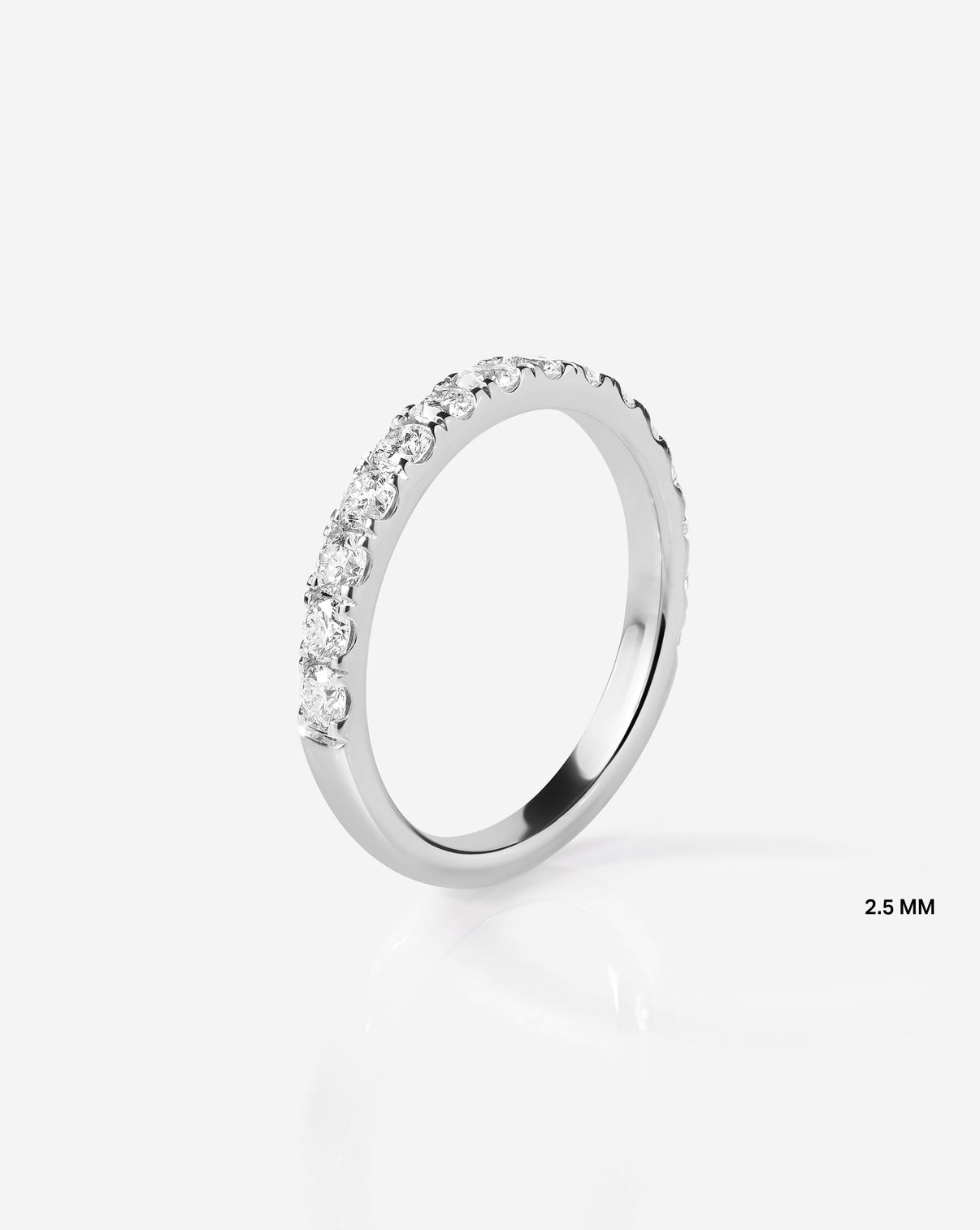 Flat lay of 2.5 mm Perfect Pave Diamond Ring in 14k White Gold / Half (half diamond coverage) - standing
Platinum