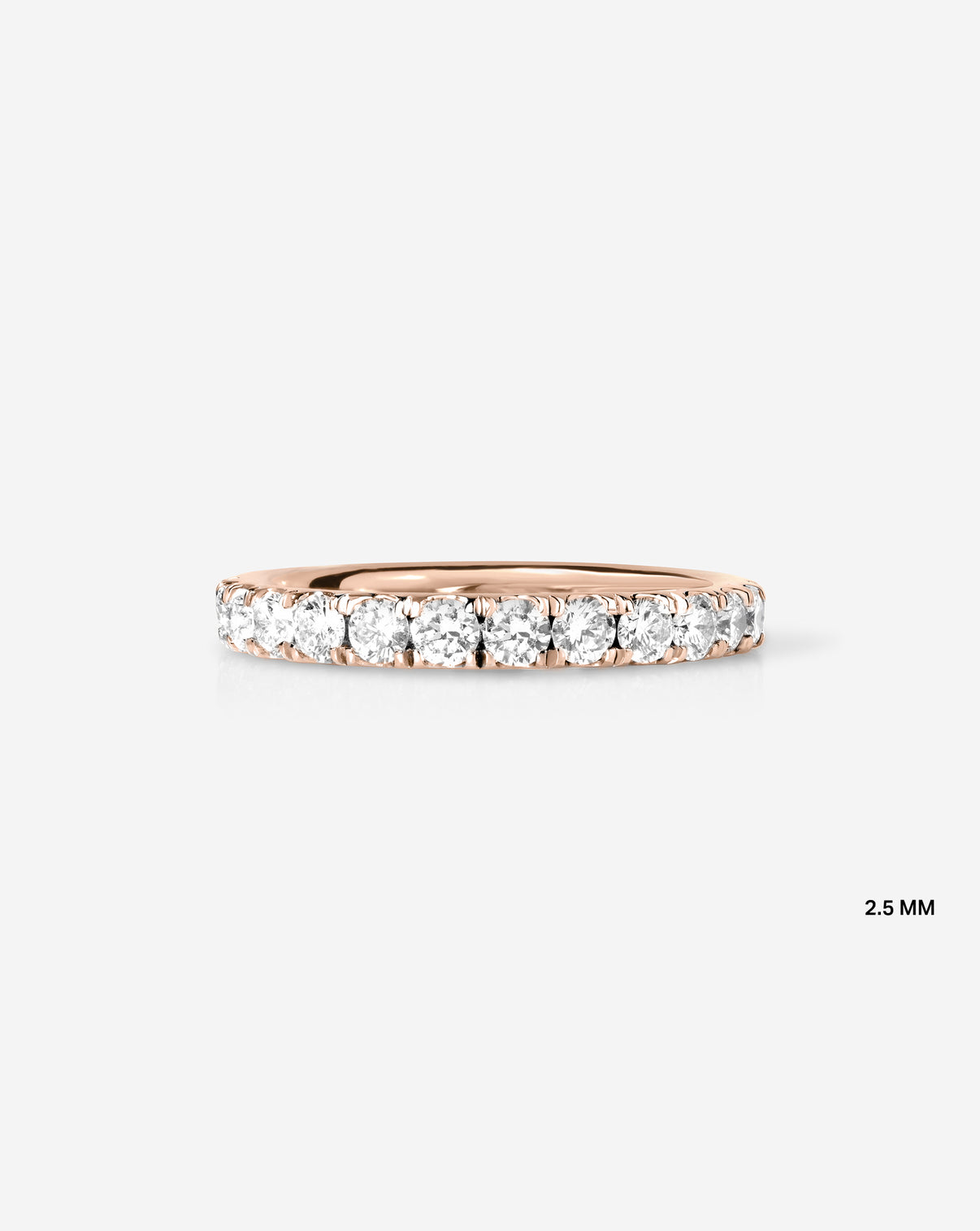 Flat lay of 2.5 mm Perfect Pave Diamond Ring in 14k Rose Gold - eternity