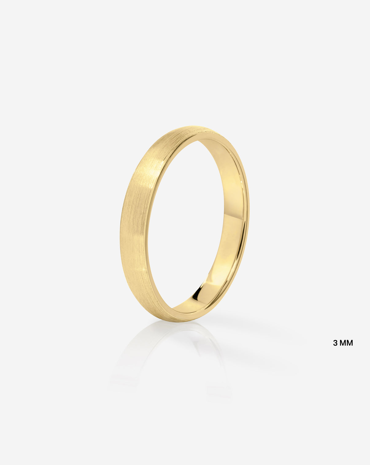 3 mm Satin Comfort Fit Wedding Band side view in 14k Yellow Gold on white background