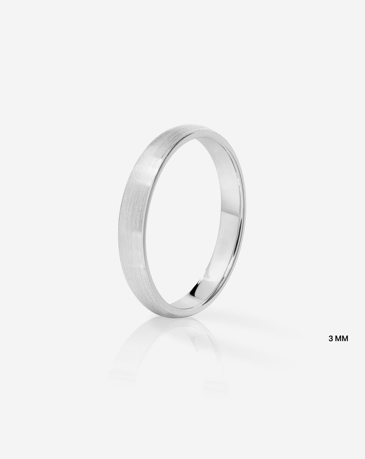 3 mm Satin Comfort Fit Wedding Band side view in 14k Platinum on white background