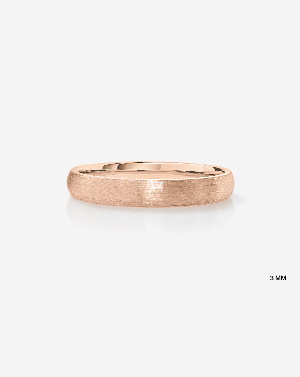 3 mm Satin Comfort Fit Wedding Band in 14k Rose gold on white background
