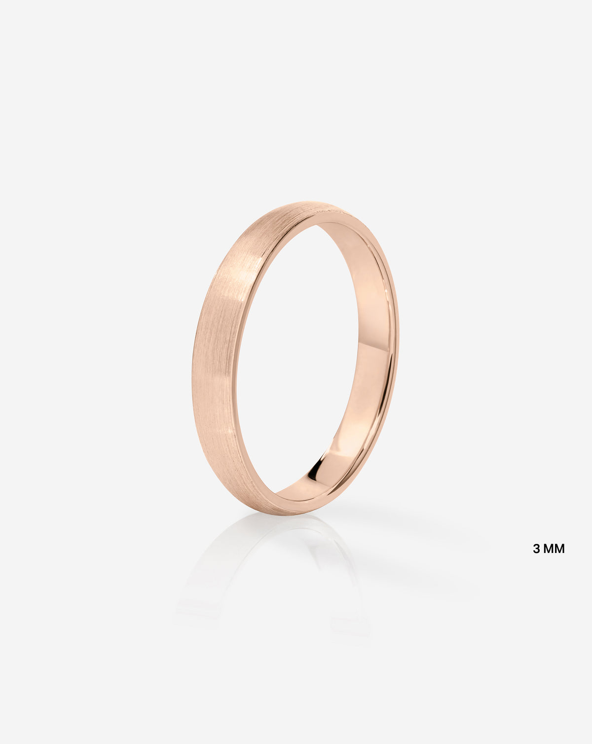 3 mm Satin Comfort Fit Wedding Band side view in 14k Rose Gold on white background