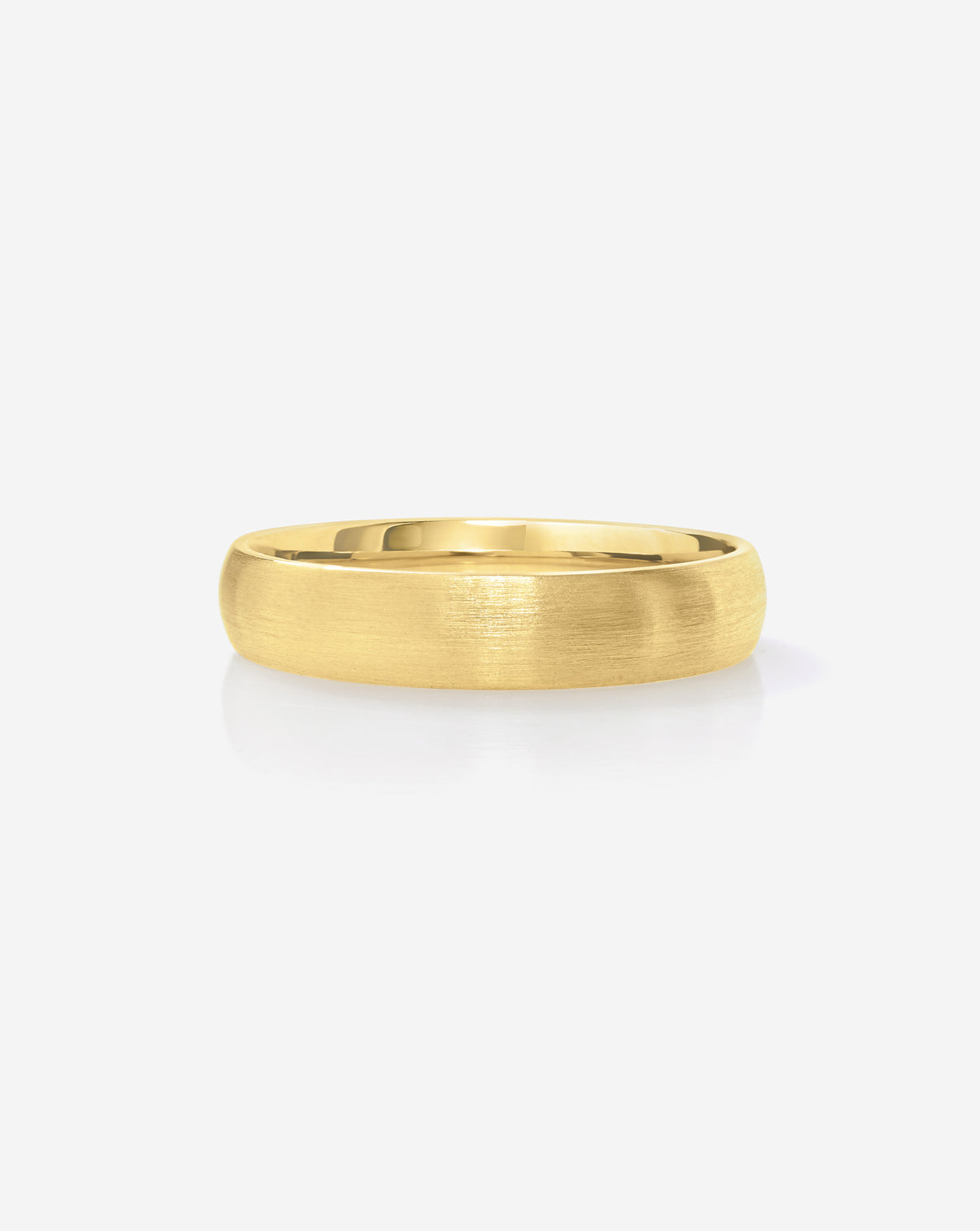A brushed 14k yellow gold band ring with a polished inner surface, shown from a side profile on a clean white background.