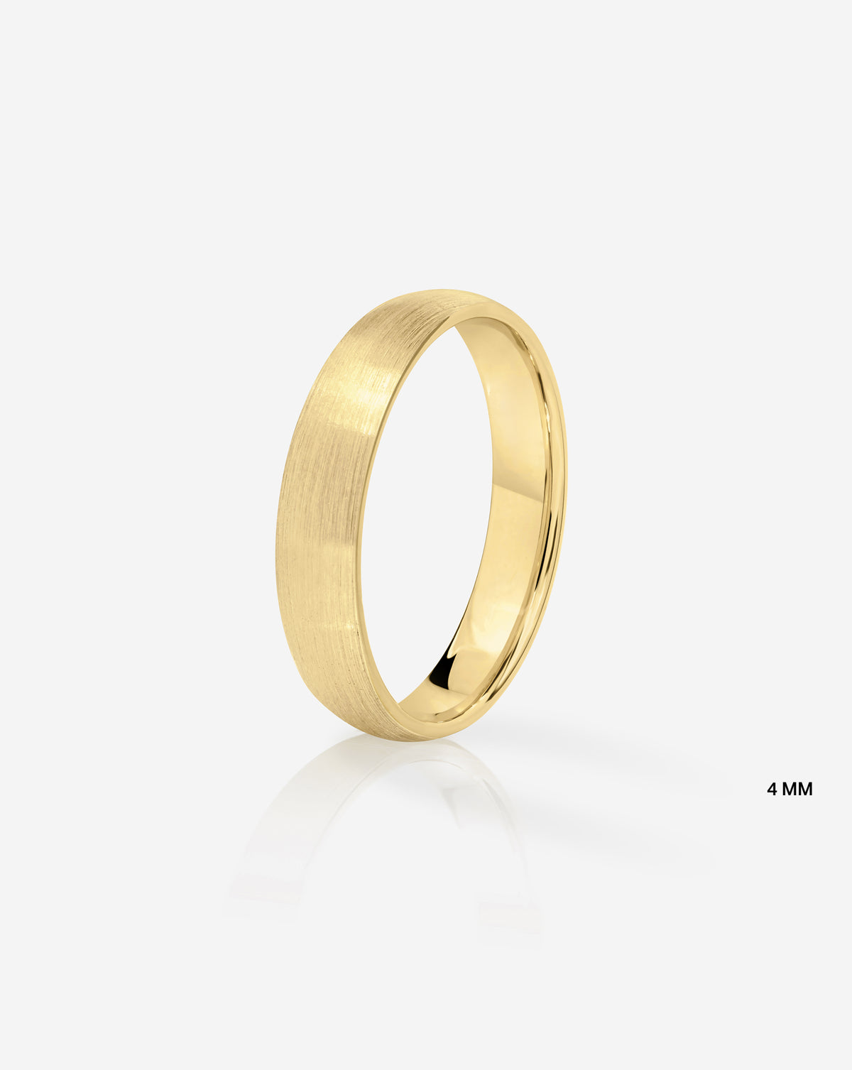 4 mm Satin Comfort Fit Wedding Band side view in 14k Yellow Gold on white background