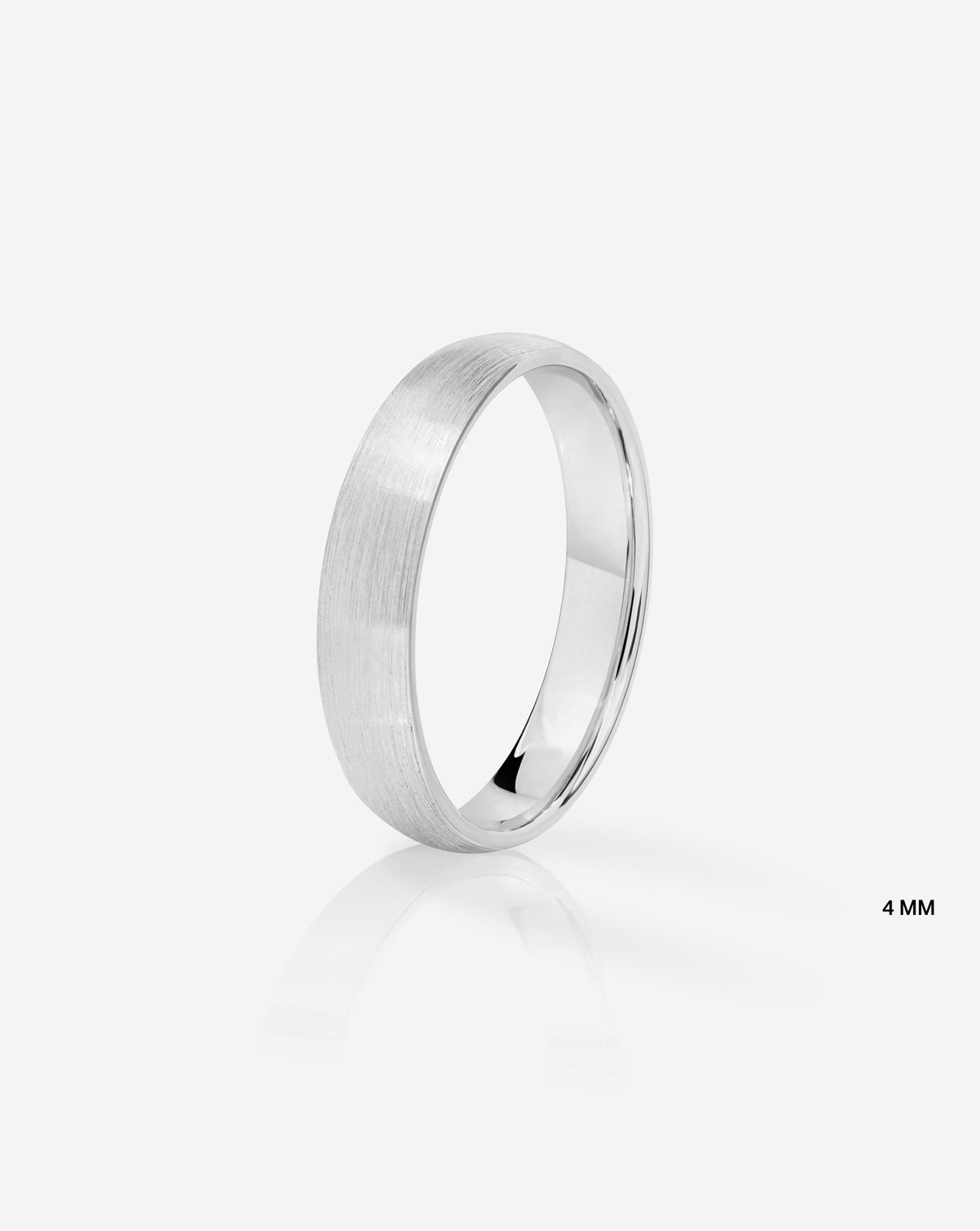 4 mm Satin Comfort Fit Wedding Band side view in 14k White Gold on white background