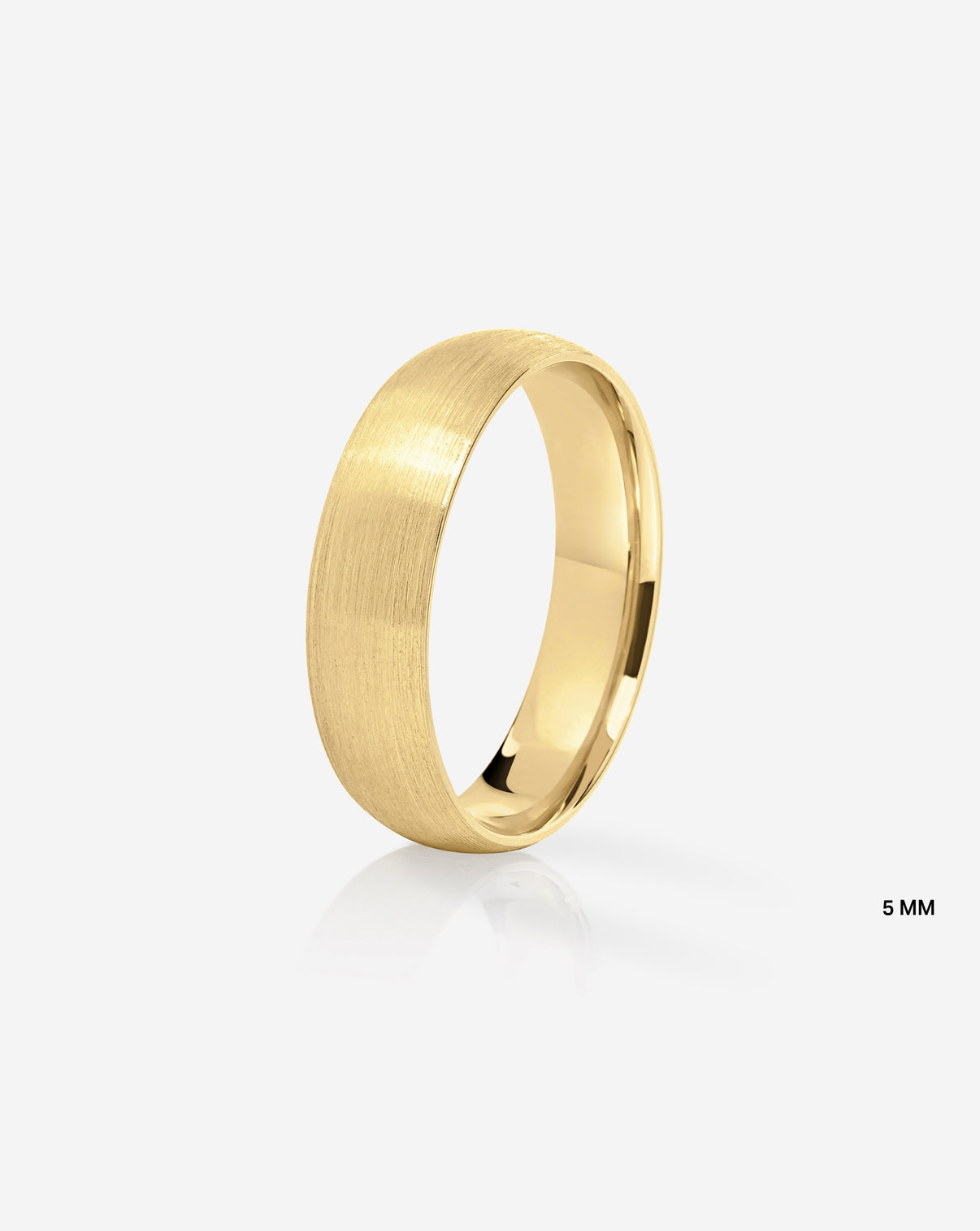 5 mm Satin Comfort Fit Wedding Band side view in 14k Yellow Gold on white background