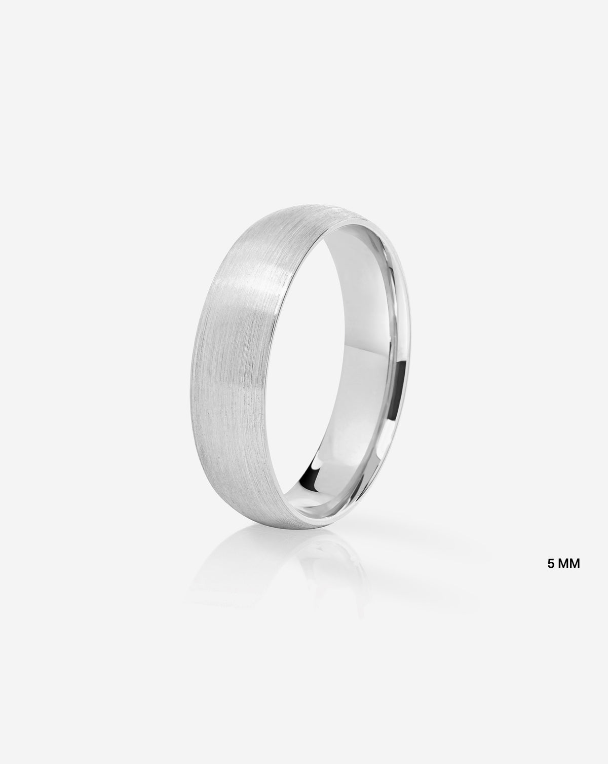5 mm Satin Flat Wedding Band side view in 14k White Gold on white background