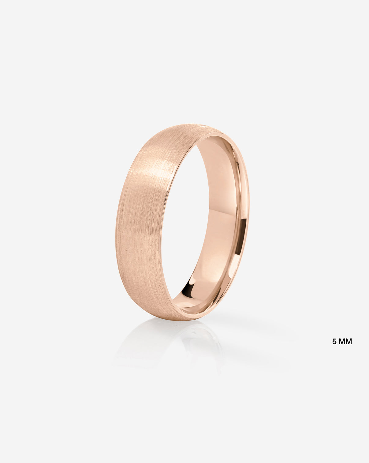 5 mm Satin Comfort Fit Wedding Band side view in 14k Rose Gold on white background