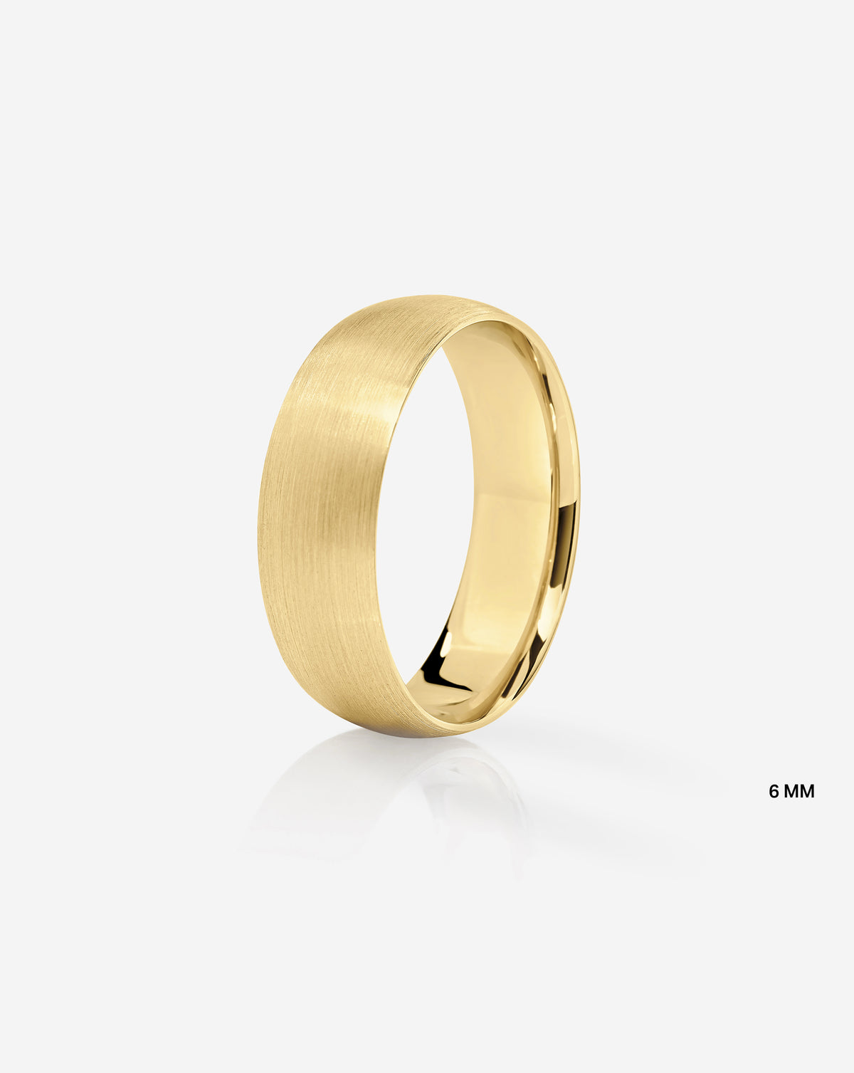 6 mm Satin Comfort Fit Wedding Band side view in 14k Yellow Gold on white background