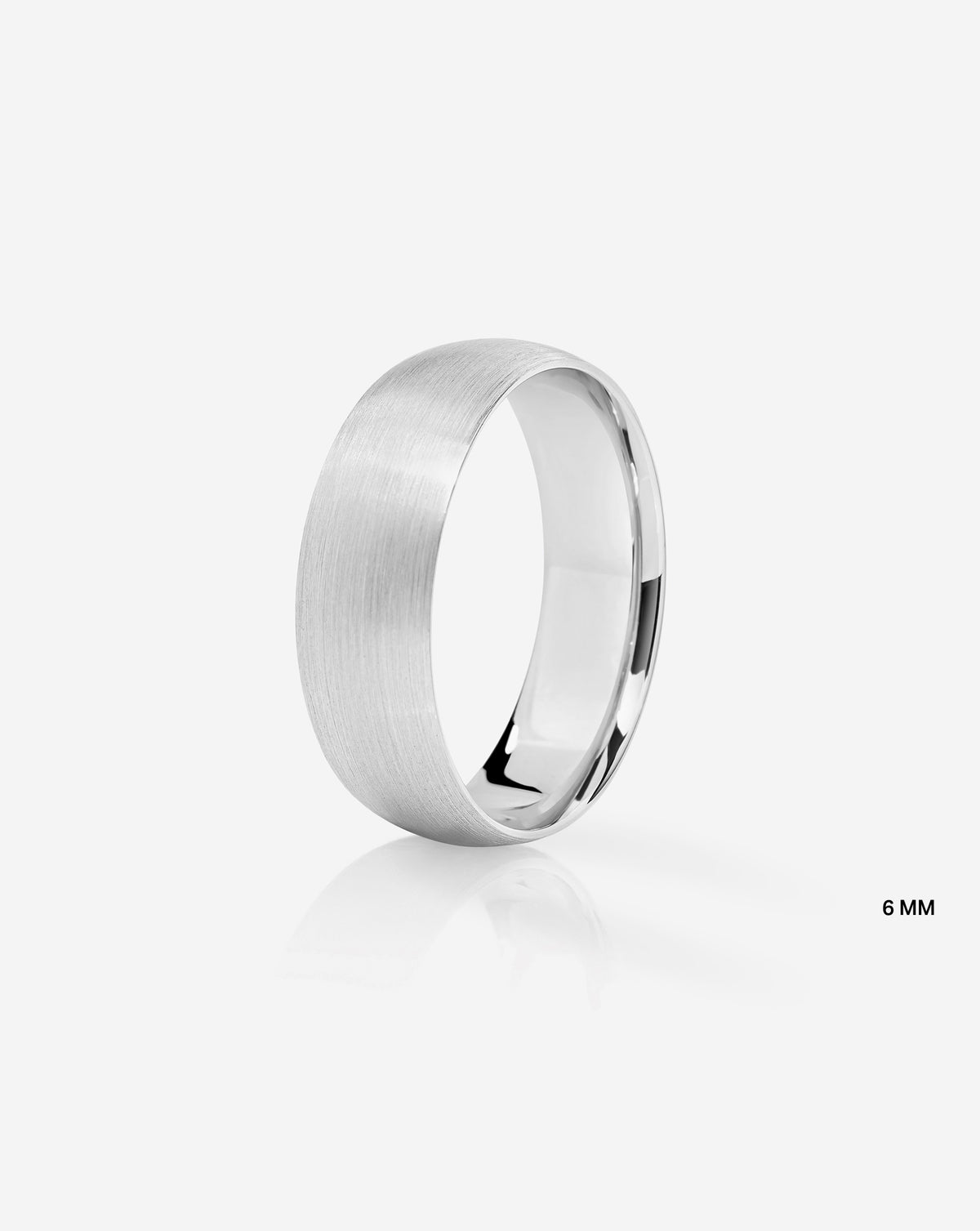 6 mm Satin Comfort Fit Wedding Band side view in 14k White Gold on white background