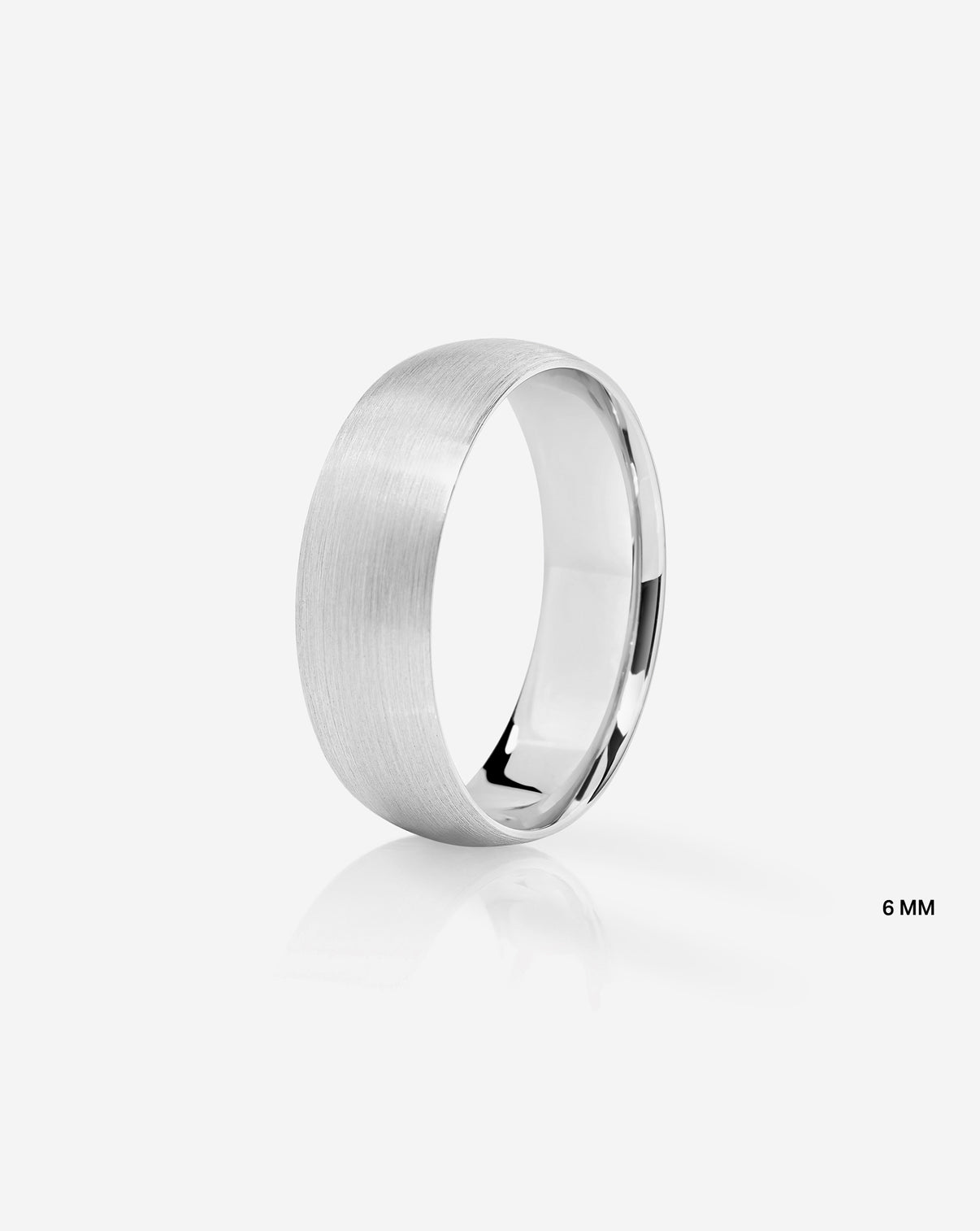 6 mm Satin Comfort Fit Wedding Band side view in Platinum on white background