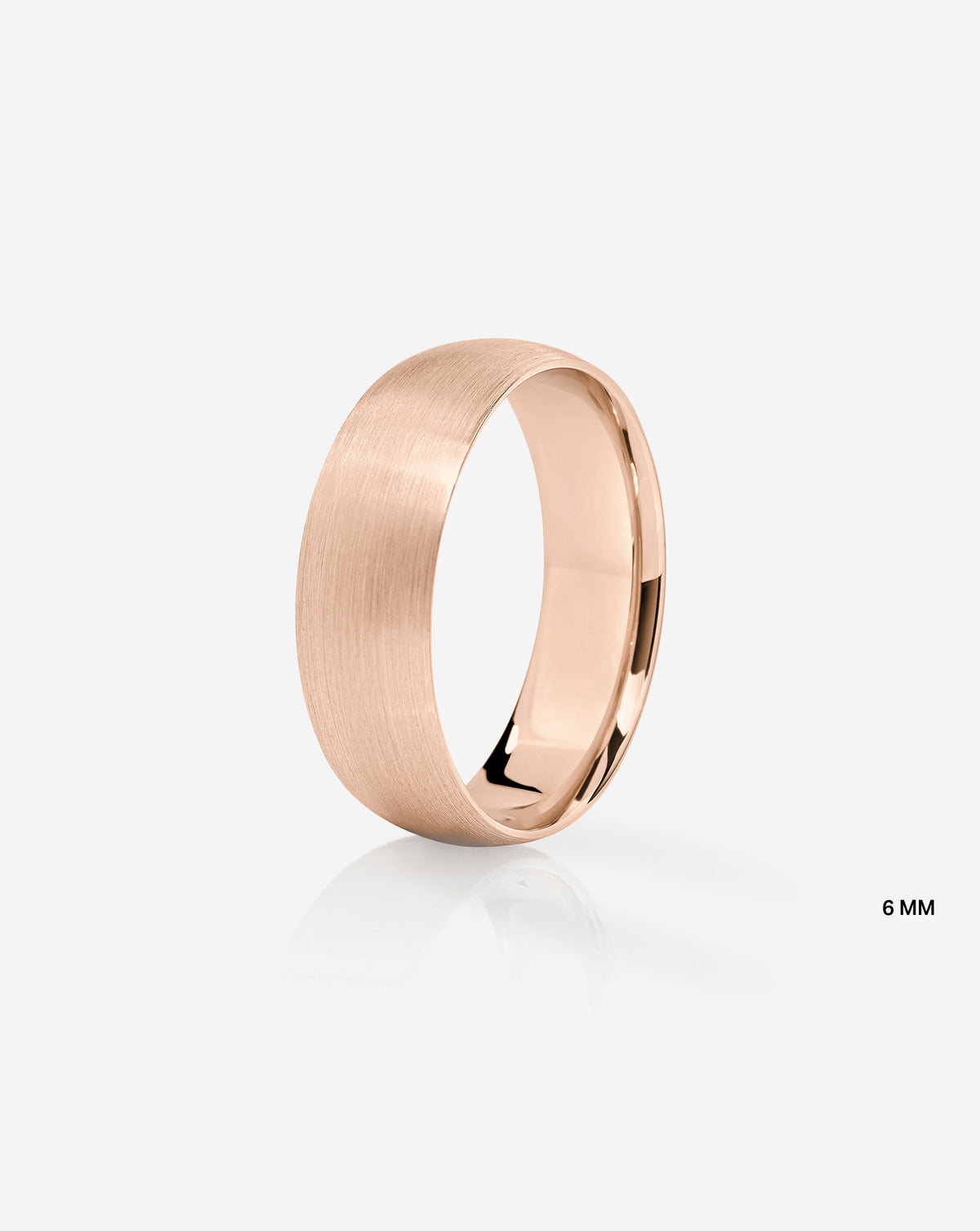 6 mm Satin Comfort Fit Wedding Band side view in 14k Rose Gold on white background