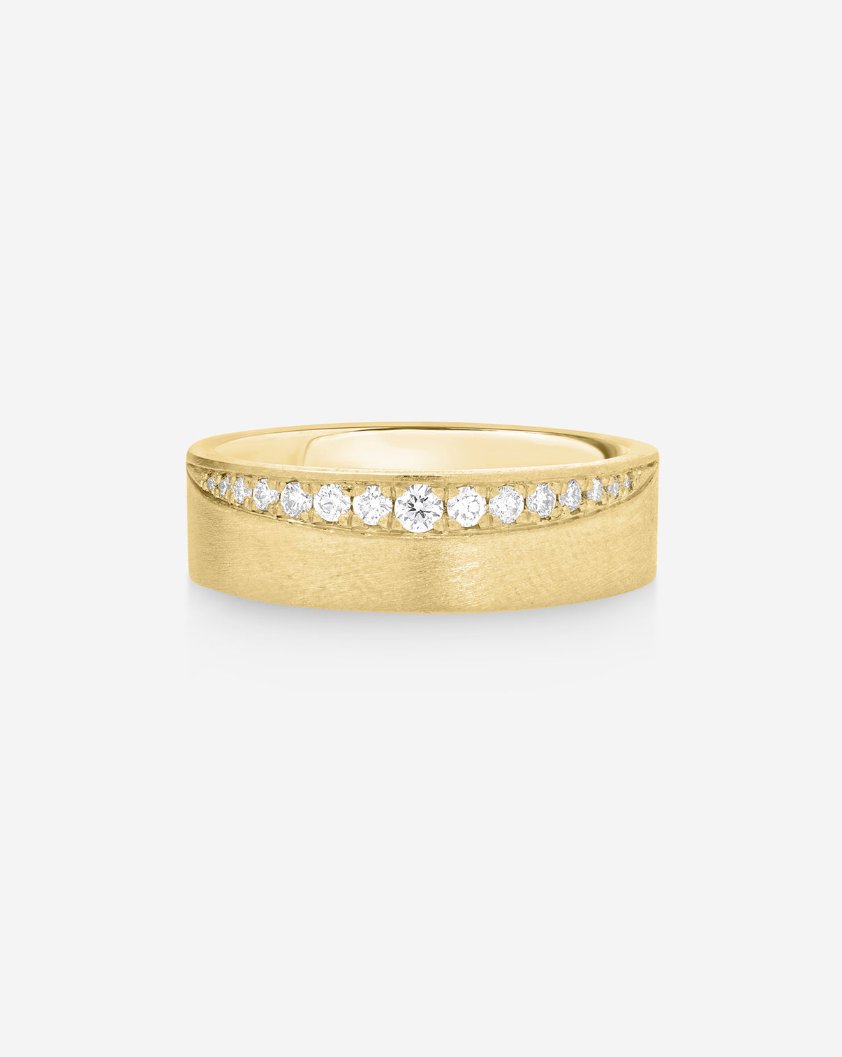 Diamond Edge Wedding Band on white background 14K Yellow Gold