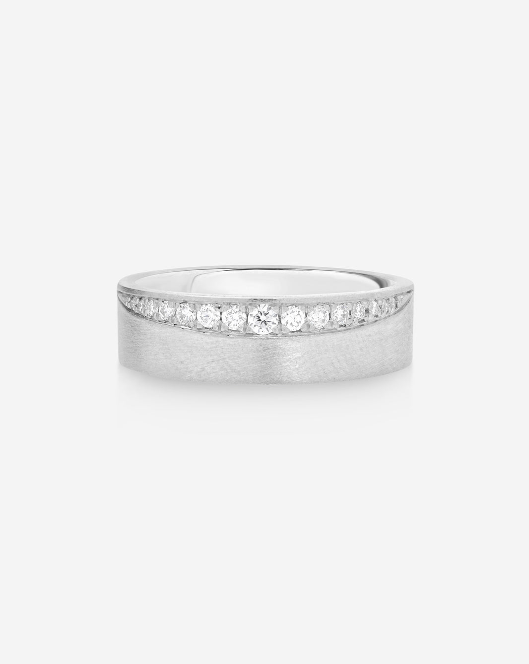 Diamond Edge Wedding Band on white background Platinum