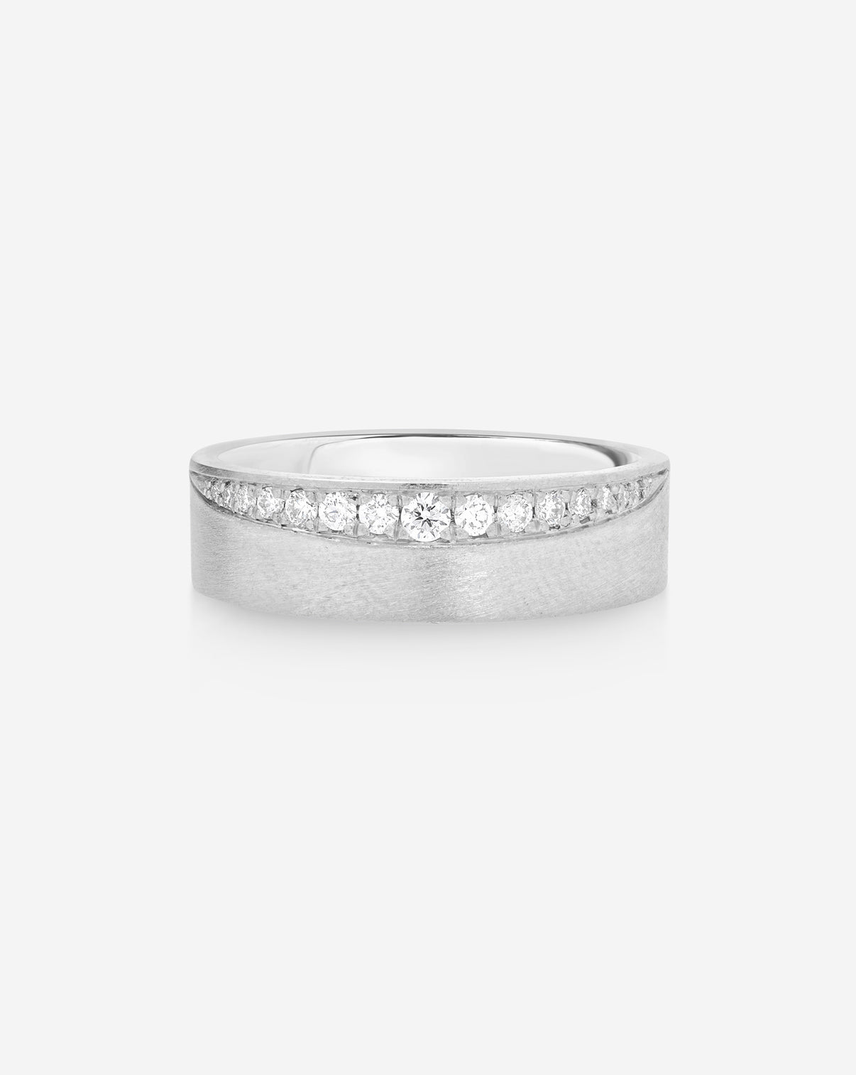 Diamond Edge Wedding Band on white background 14K White Gold