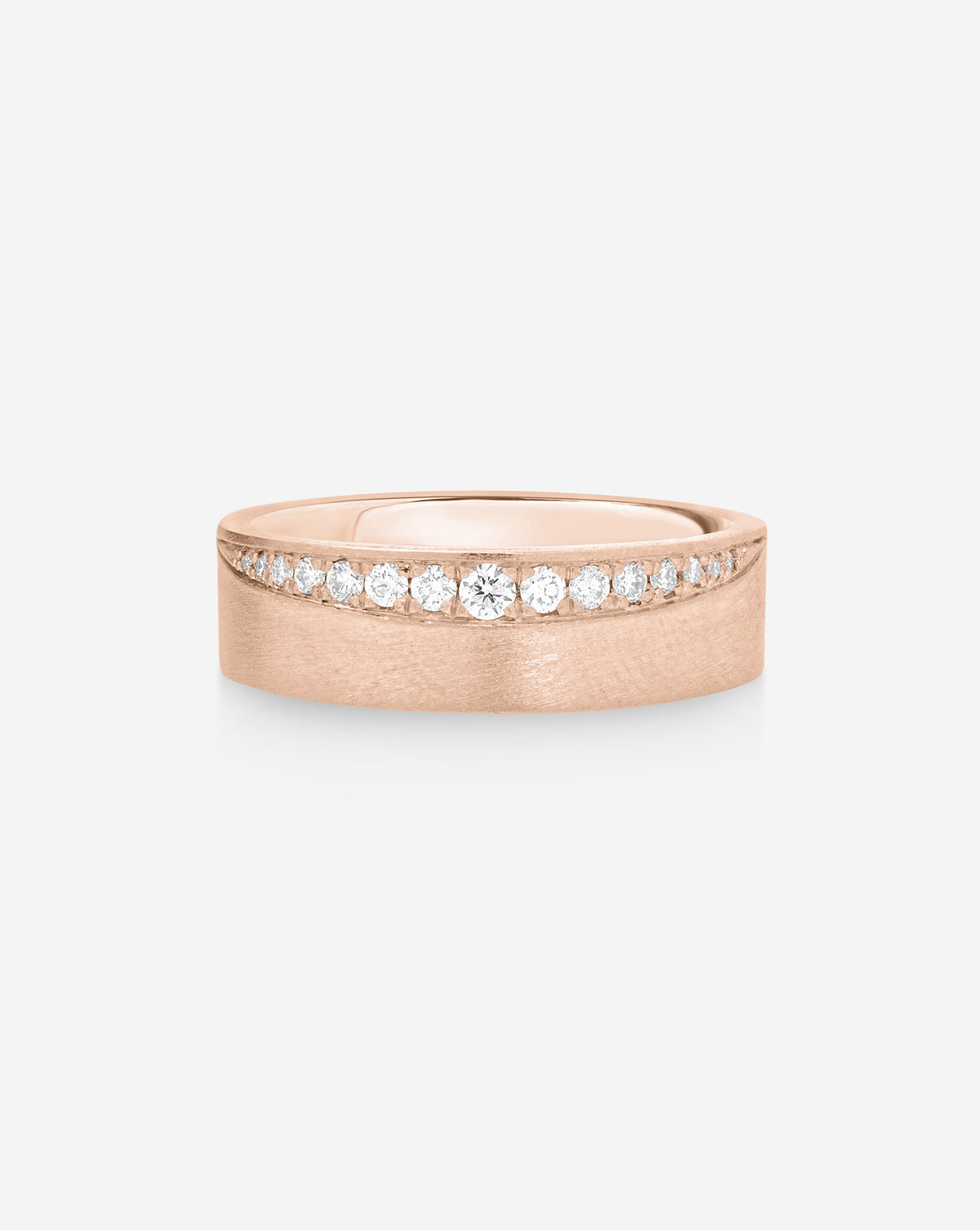 Diamond Edge Wedding Band on white background 14K Rose Gold