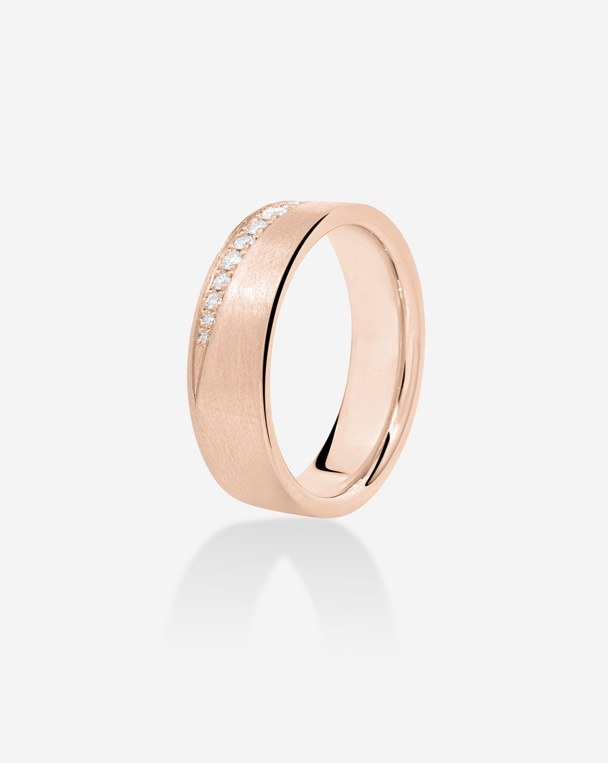 Diamond Edge Wedding Band on white background 14K Rose Gold side view