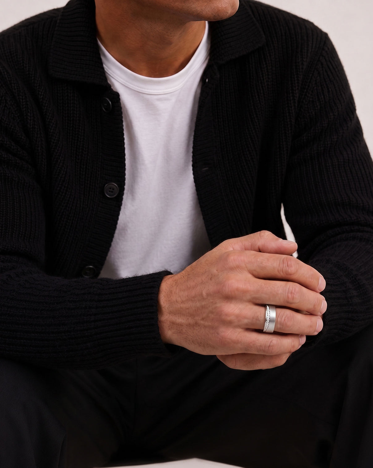 Diamond Edge Wedding Band on model global