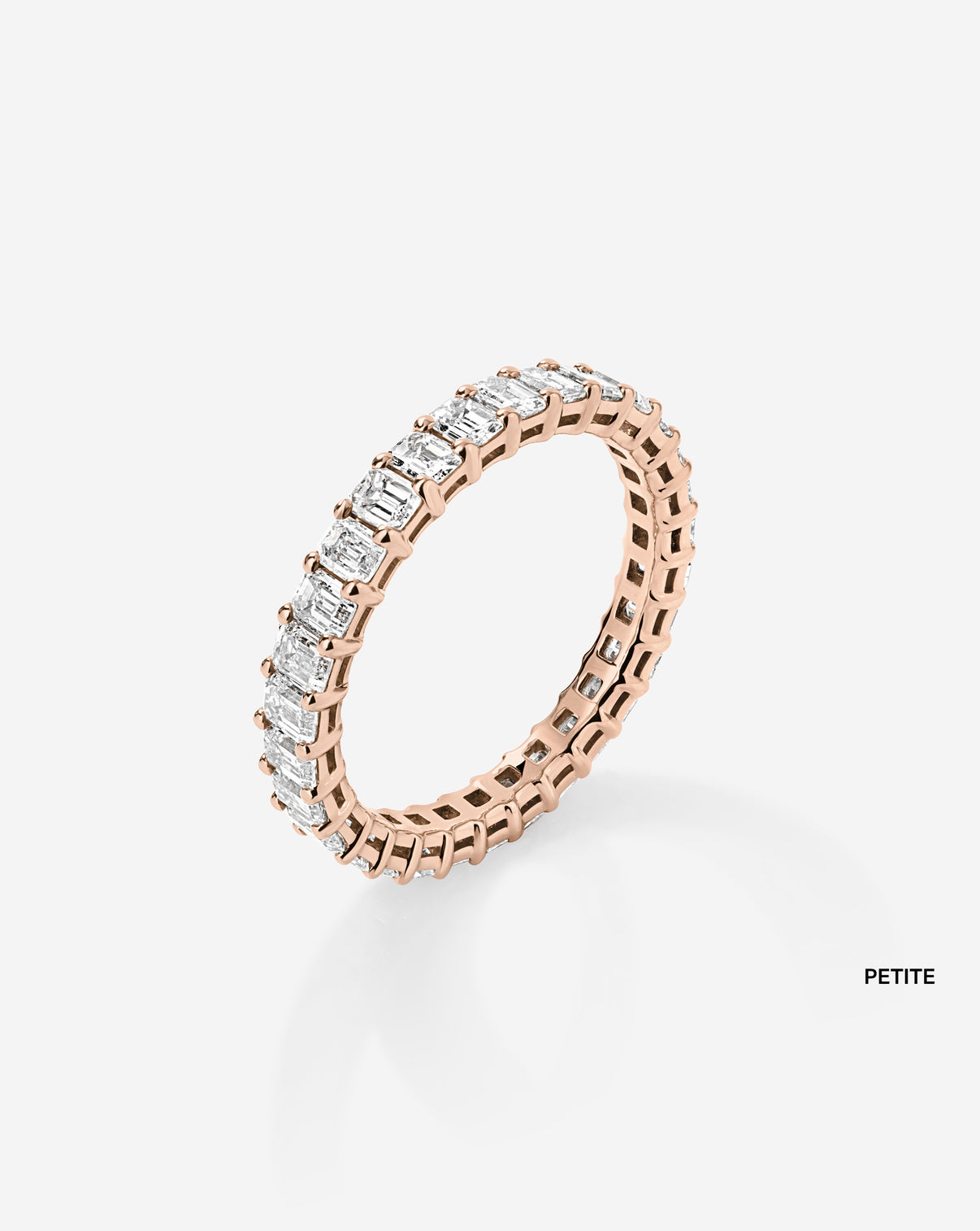 petite wedding band against white background side view 14k Rose Gold