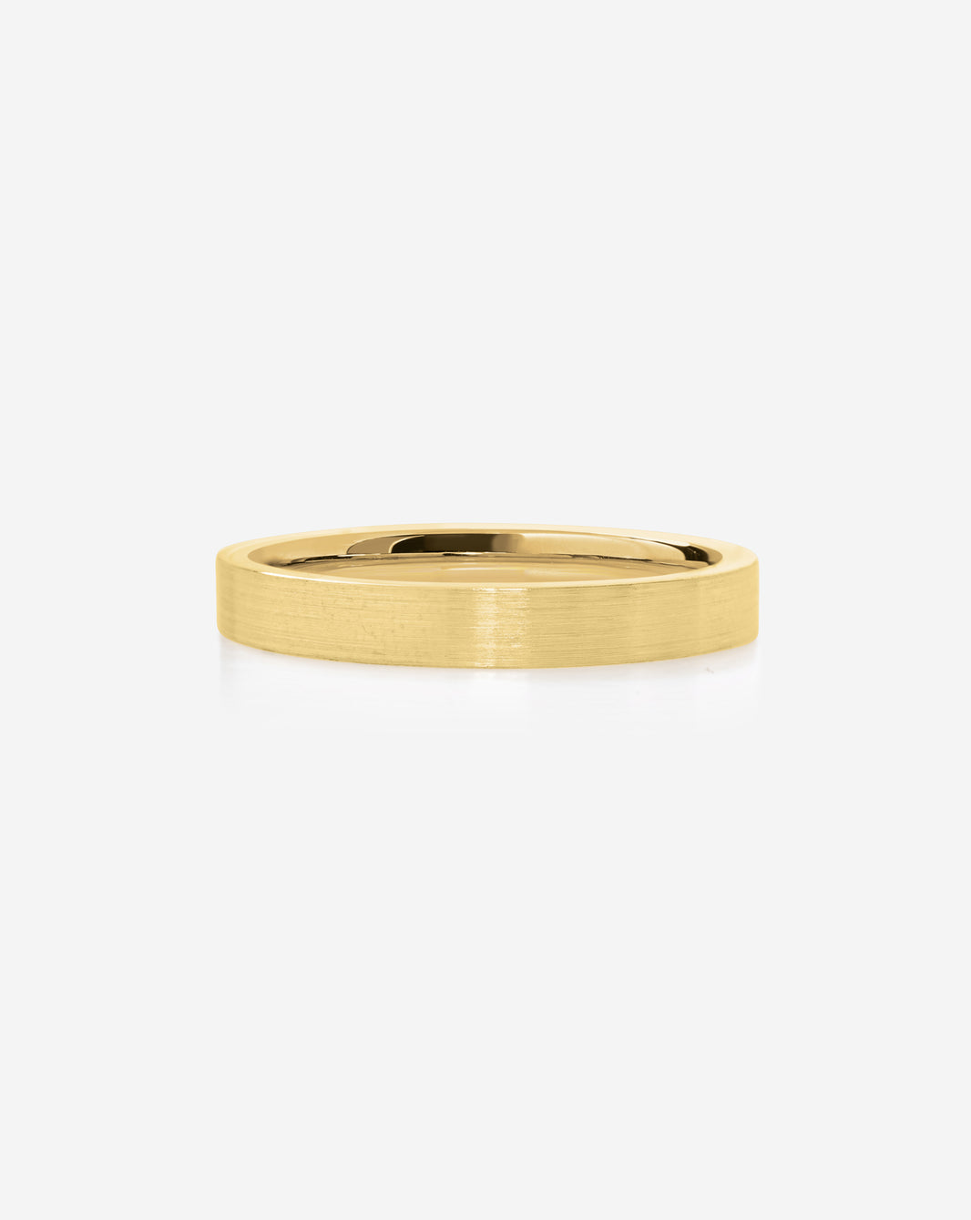 A brushed 14k yellow gold band ring with a polished inner surface, shown from a side profile on a clean white background.