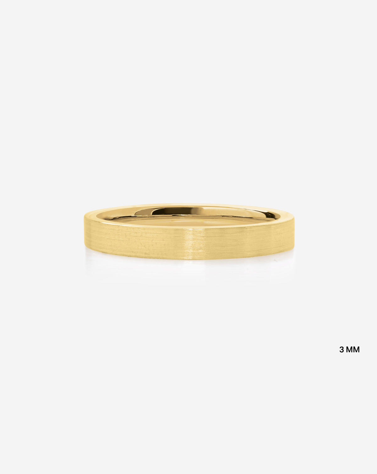 3 mm Satin Flat Wedding Band in 14k Yellow Gold on white background