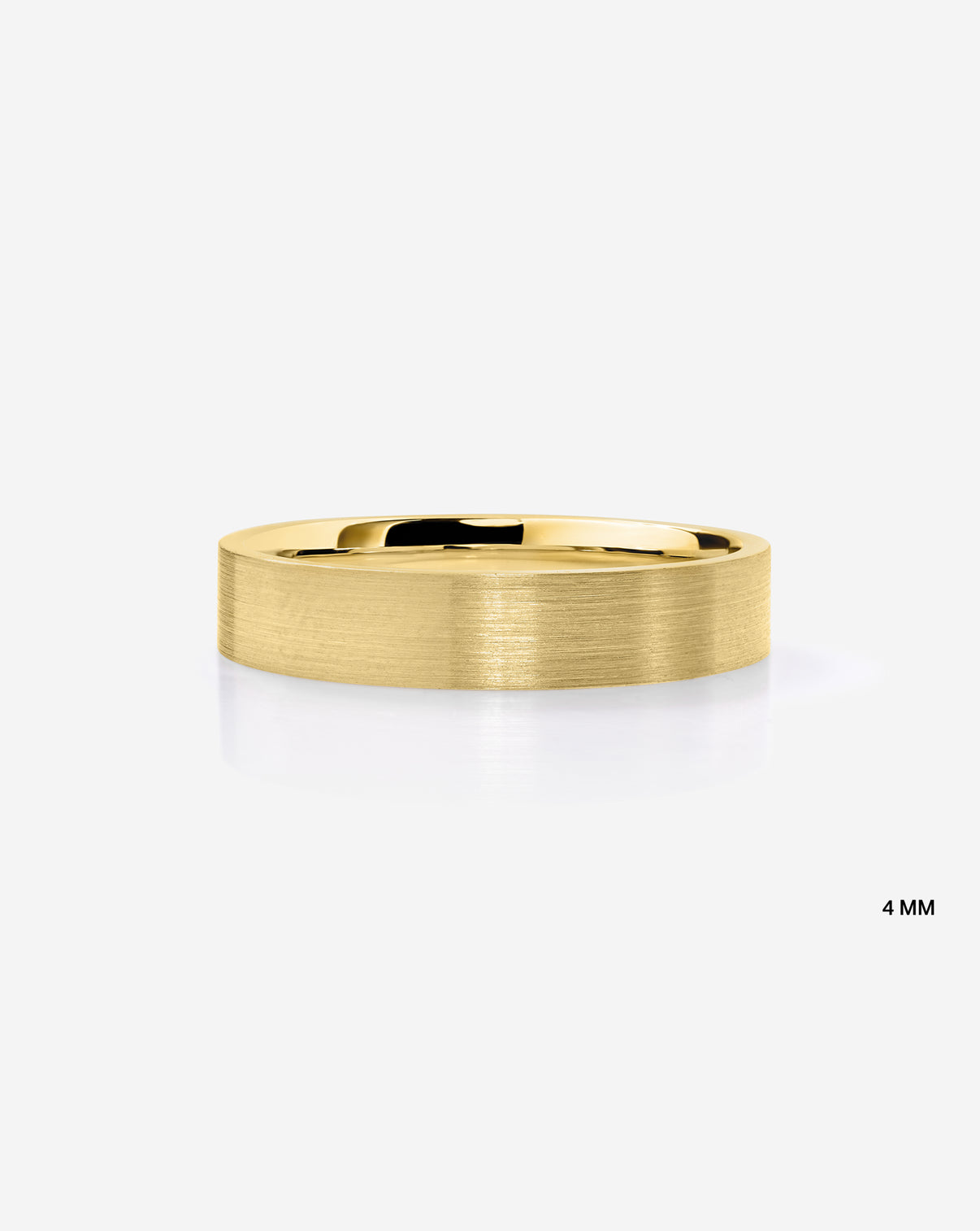 4 mm Satin Flat Wedding Band in 14k Yellow Gold on white background