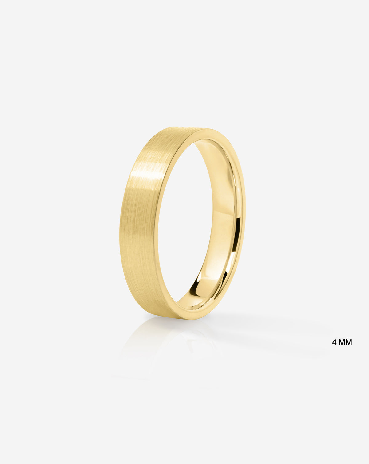 4 mm Satin Flat Wedding Band side view in 14k Yellow Gold on white background