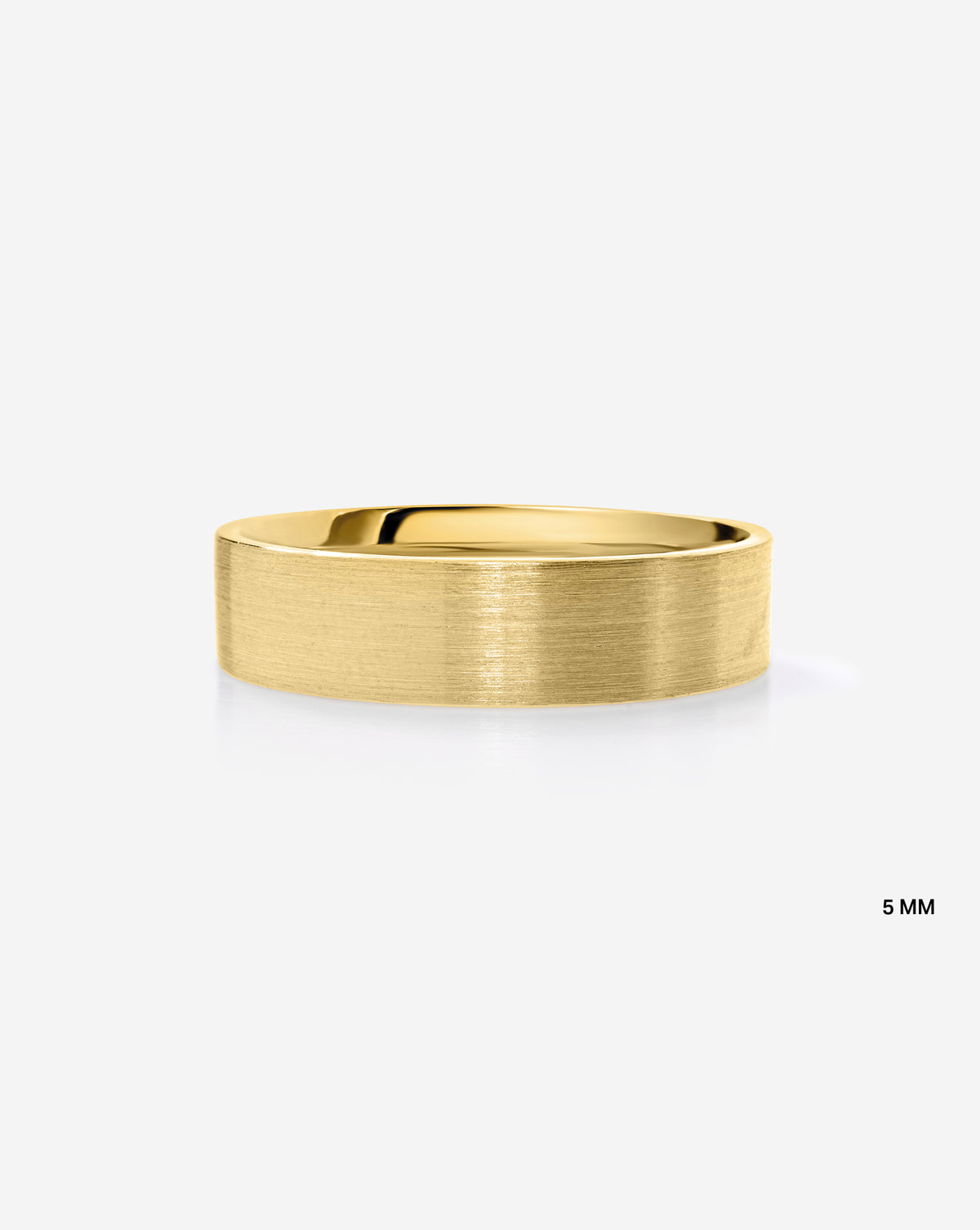 5 mm Satin Flat Wedding Band in 14k Yellow Gold on white background