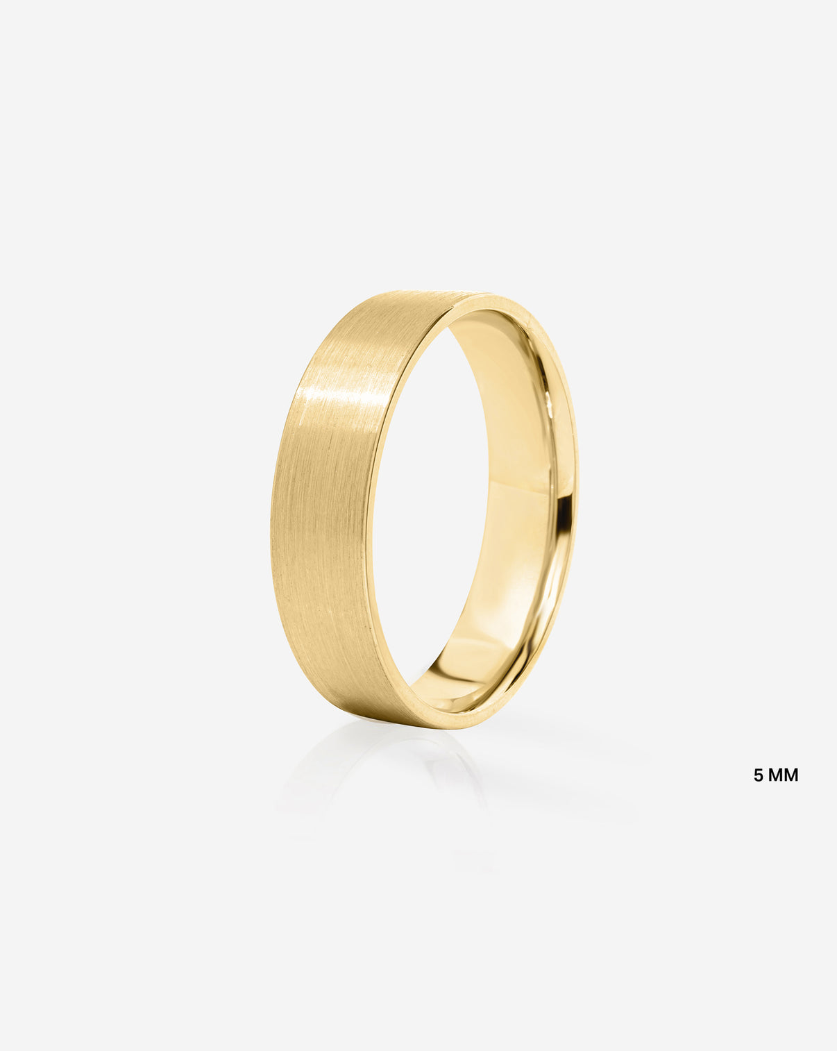 5 mm Satin Flat Wedding Band side view in 14k Yellow Gold on white background