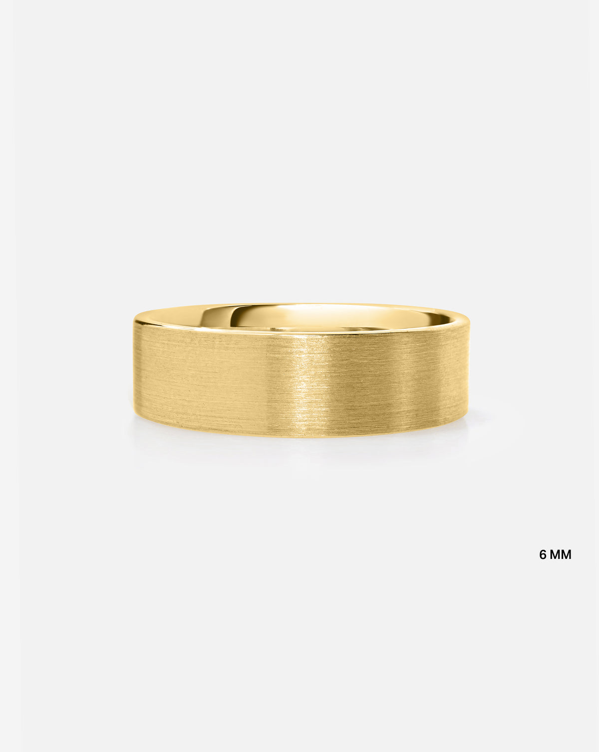 6 mm Satin Flat Wedding Band in 14k Yellow Gold on white background