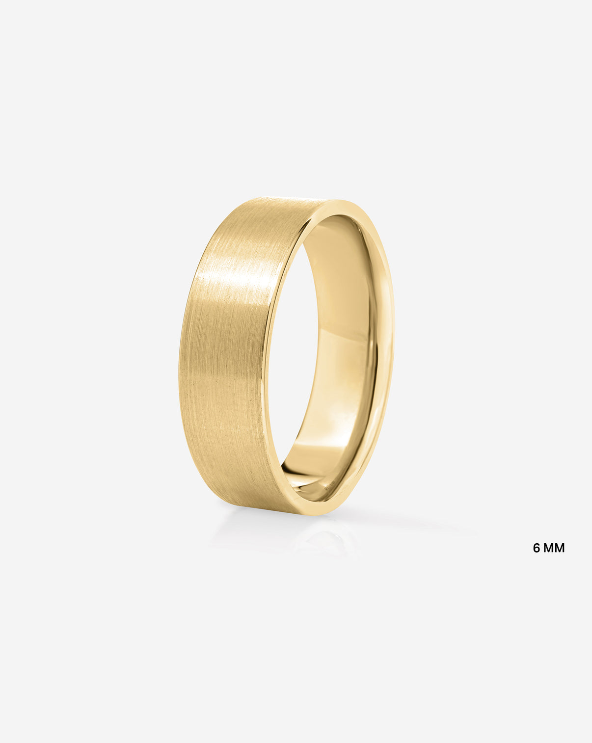 6 mm Satin Flat Wedding Band side view in 14k Yellow Gold on white background