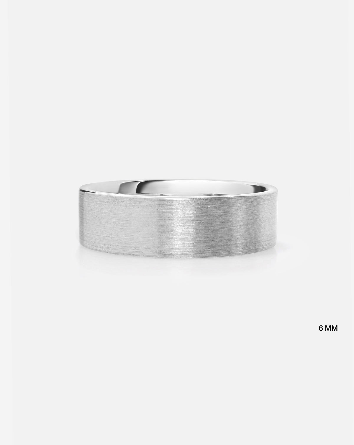 6 mm Satin Flat Wedding Band in 14k Platinum on white background