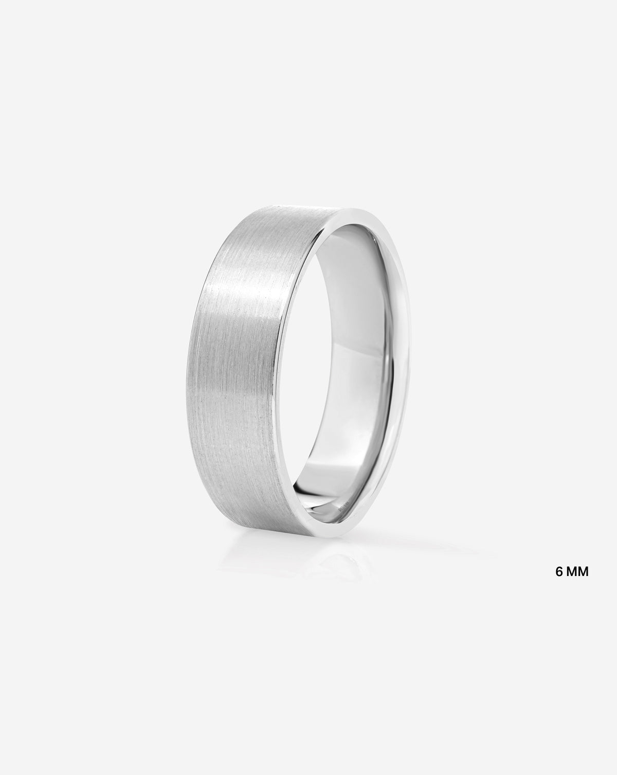 6 mm Satin Flat Wedding Band side view in 14k White Gold on white background