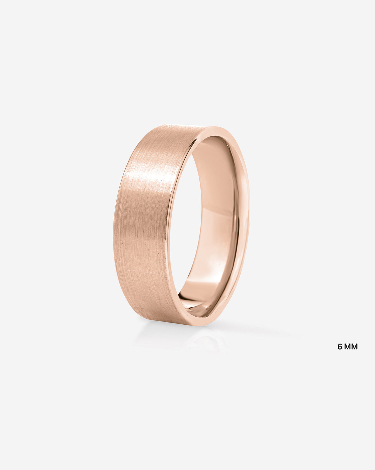 6 mm Satin Flat Wedding Band side view in 14k Rose Gold on white background