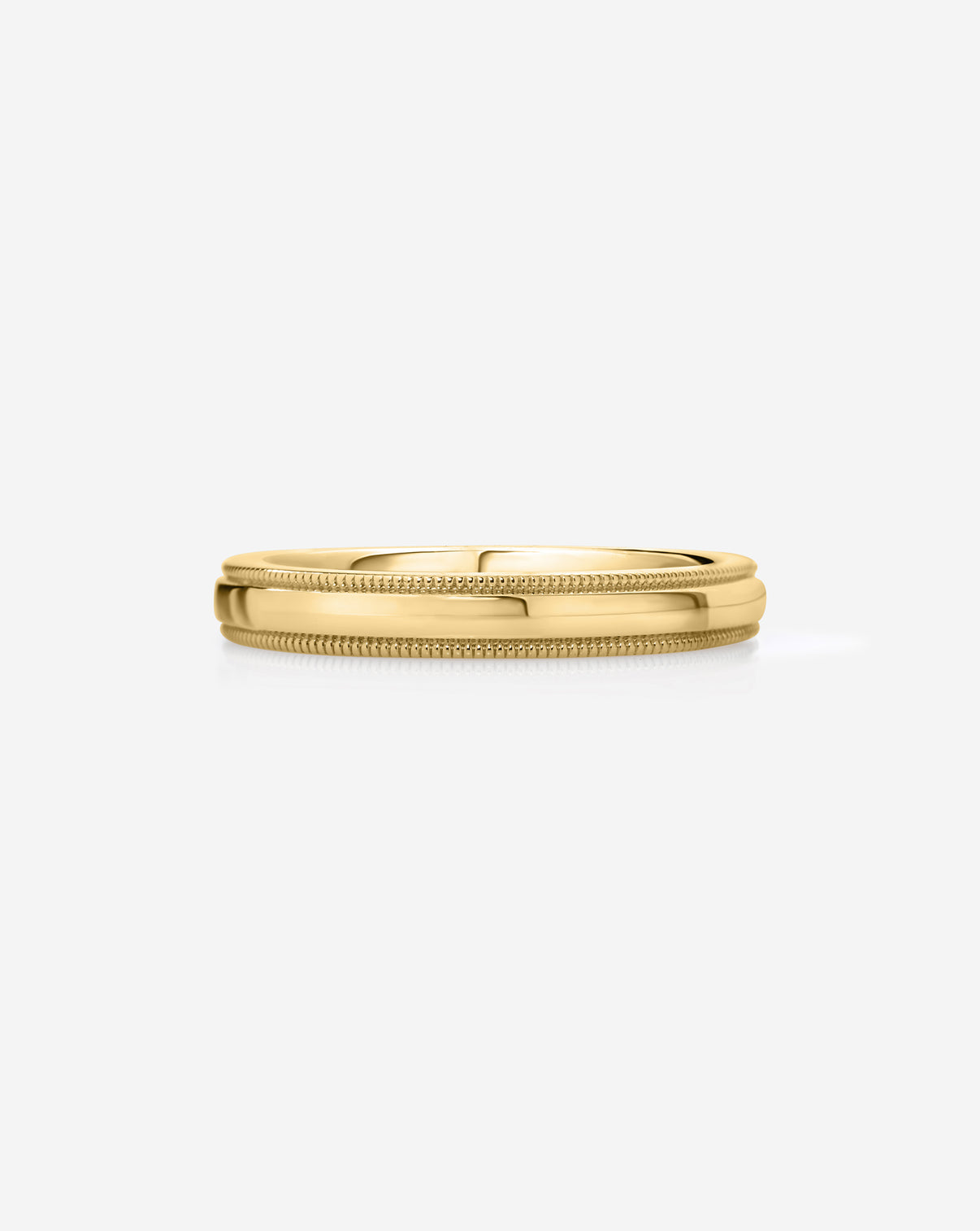3mm 14k yellow gold milgrain comfort fit on white background