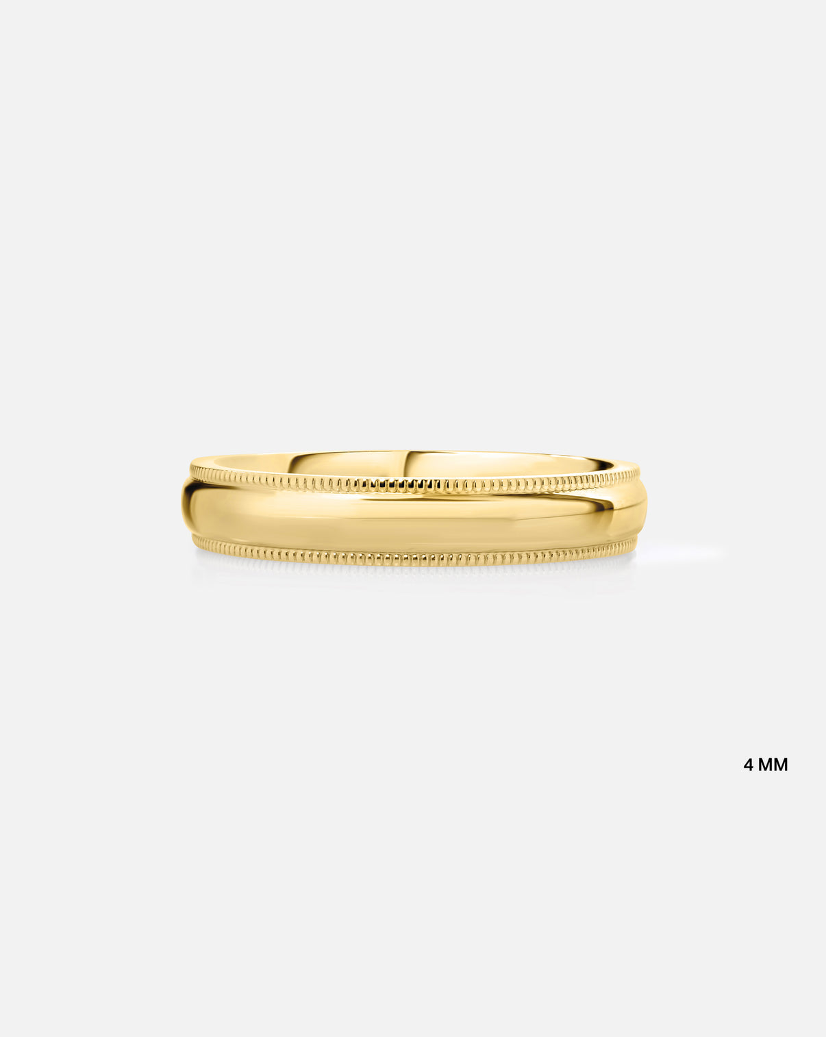 4mm 14k yellow gold milgrain comfort fit on white background labeled image
