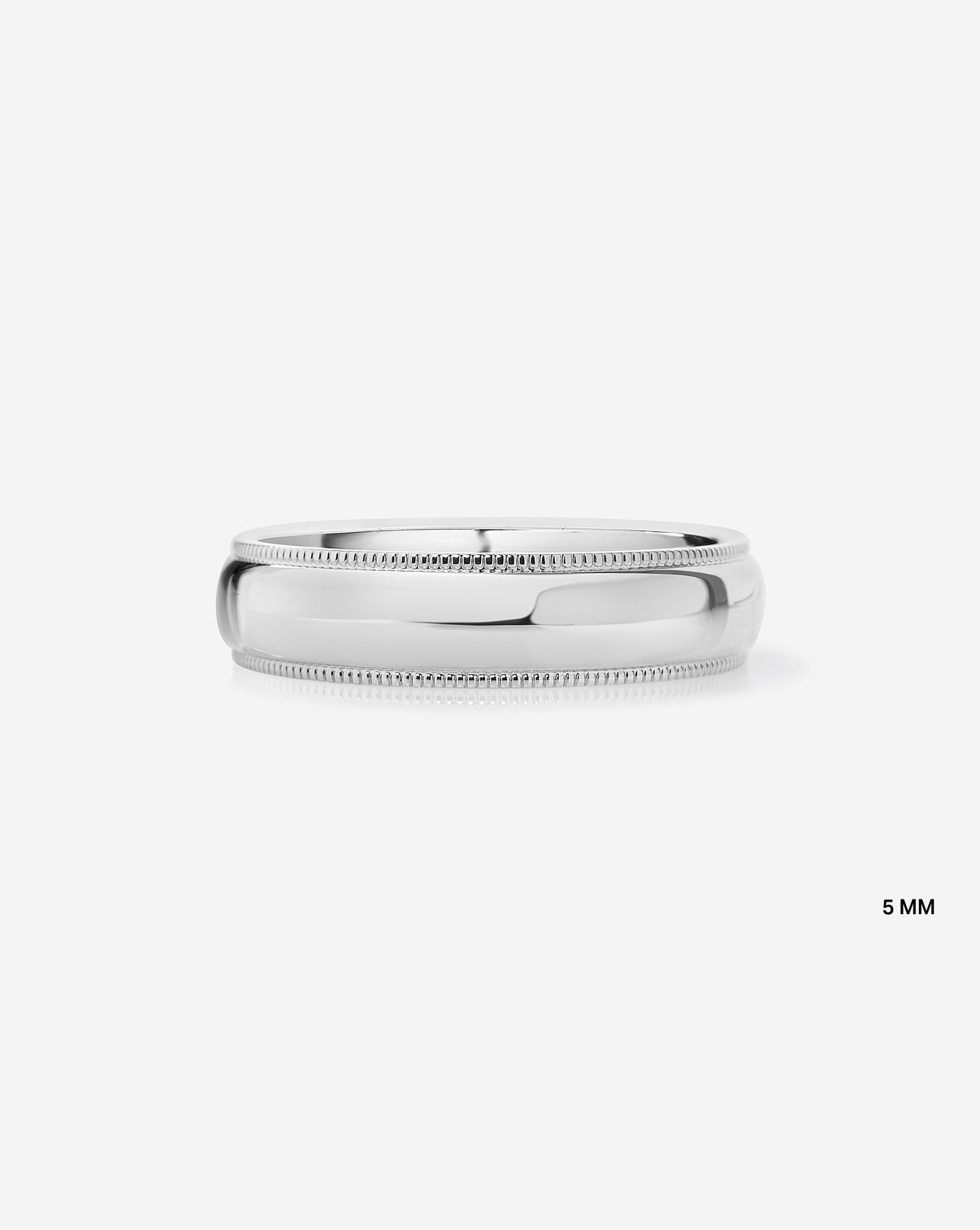 5mm 14k white gold milgrain comfort fit on white background labeled image