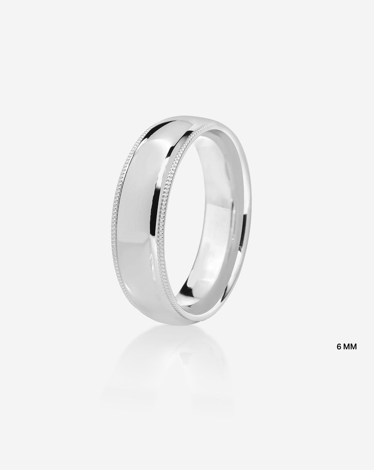 6mm platinum milgrain comfort fit on white background side view