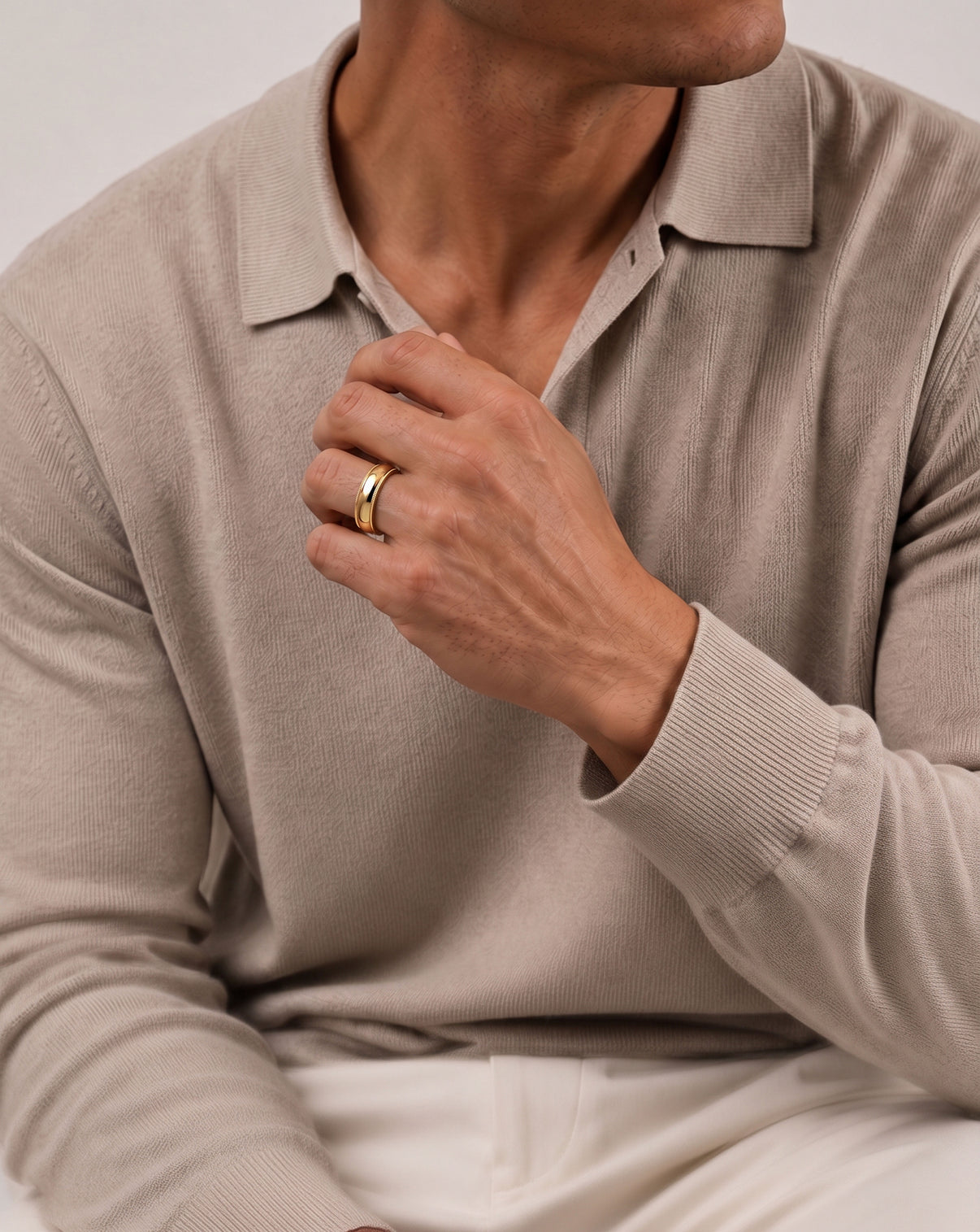 6mm milgrain comfort fit on model yellow gold global