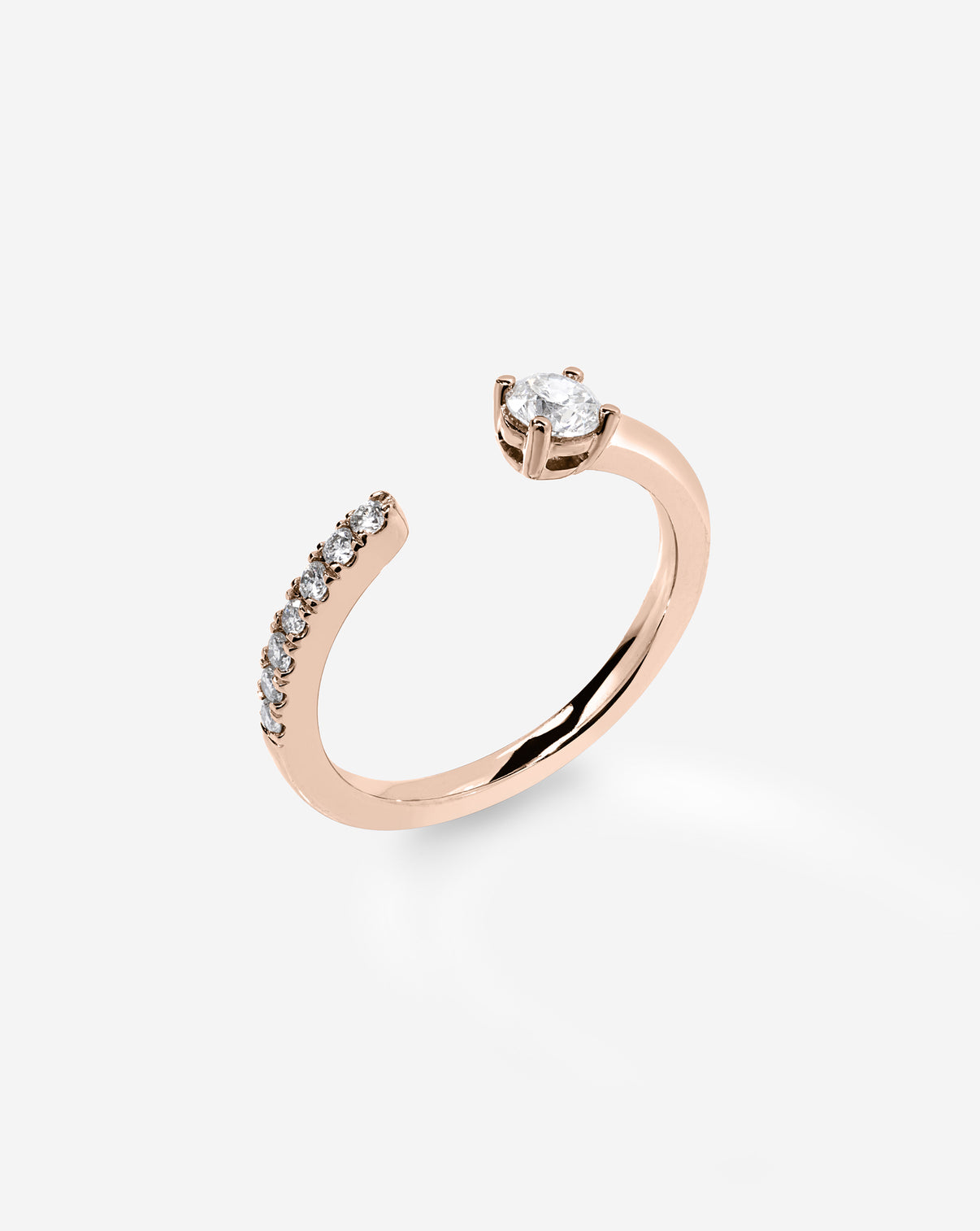 14k rose gold open round diamond band side view
