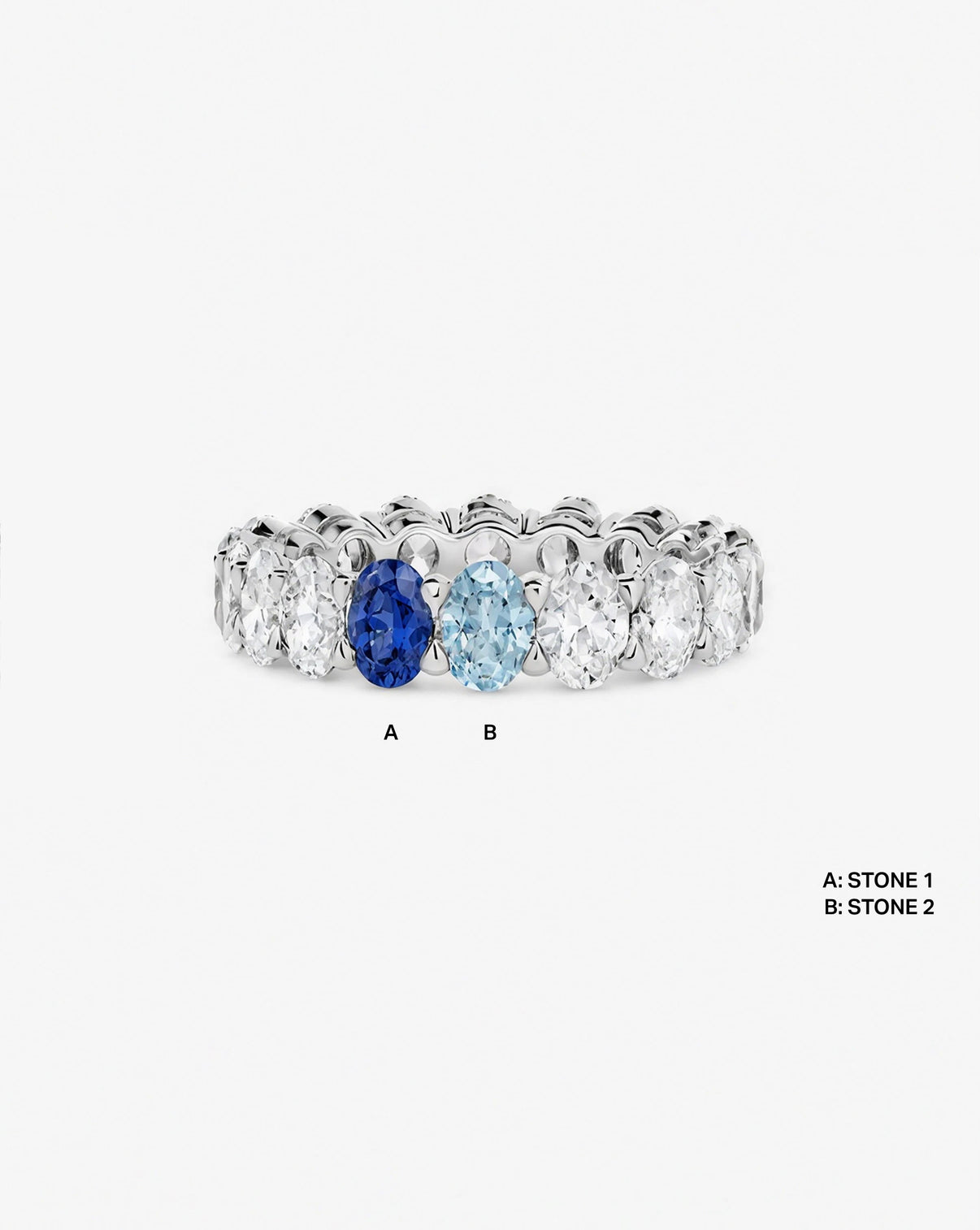 Oval Diamond and Birthstone Eternity Band with 2 birthstones