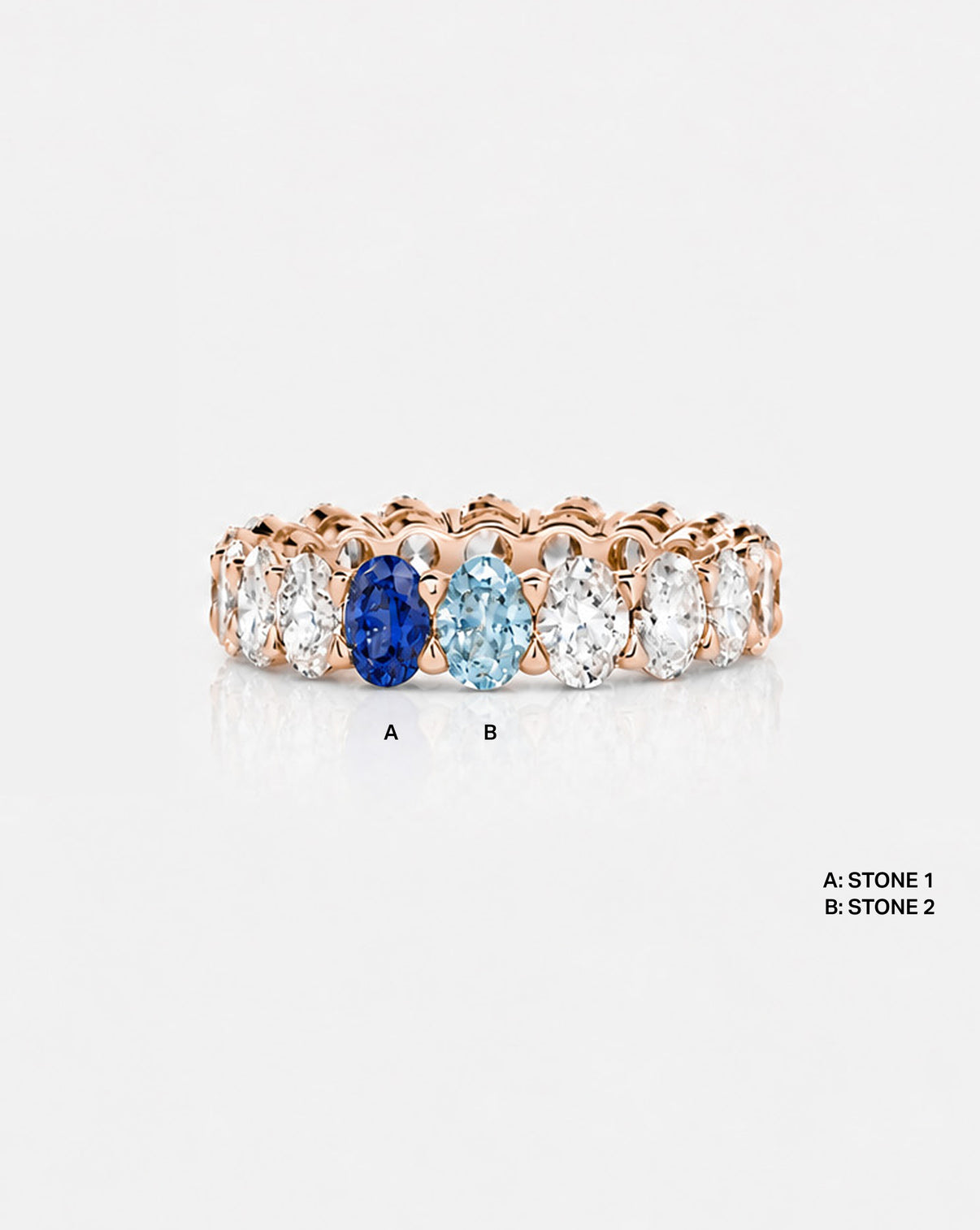 Oval Diamond and Birthstone Eternity Band with 2 birthstones