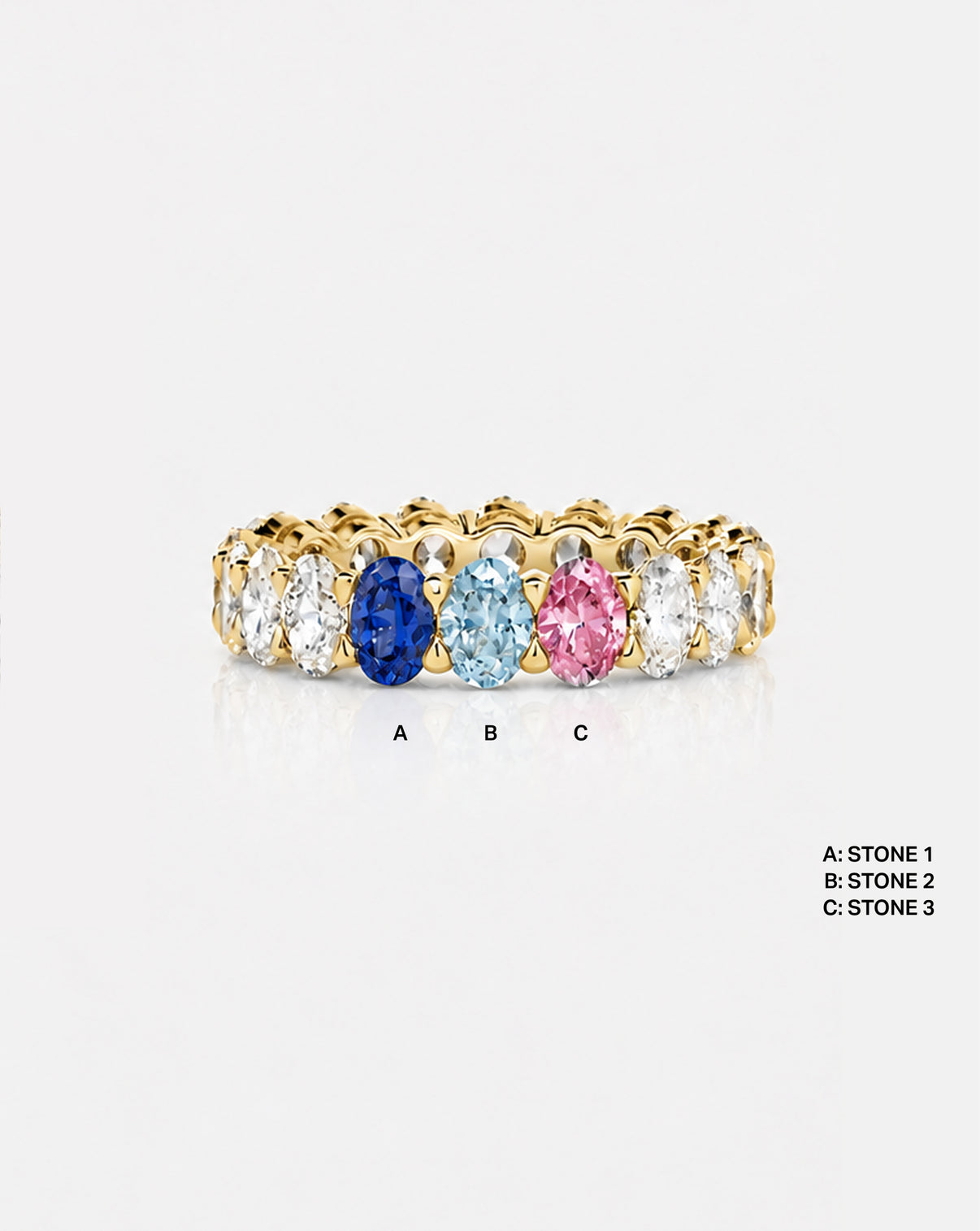 Oval Diamond and Birthstone Eternity Band 14k yellow gold with 3 birthstones